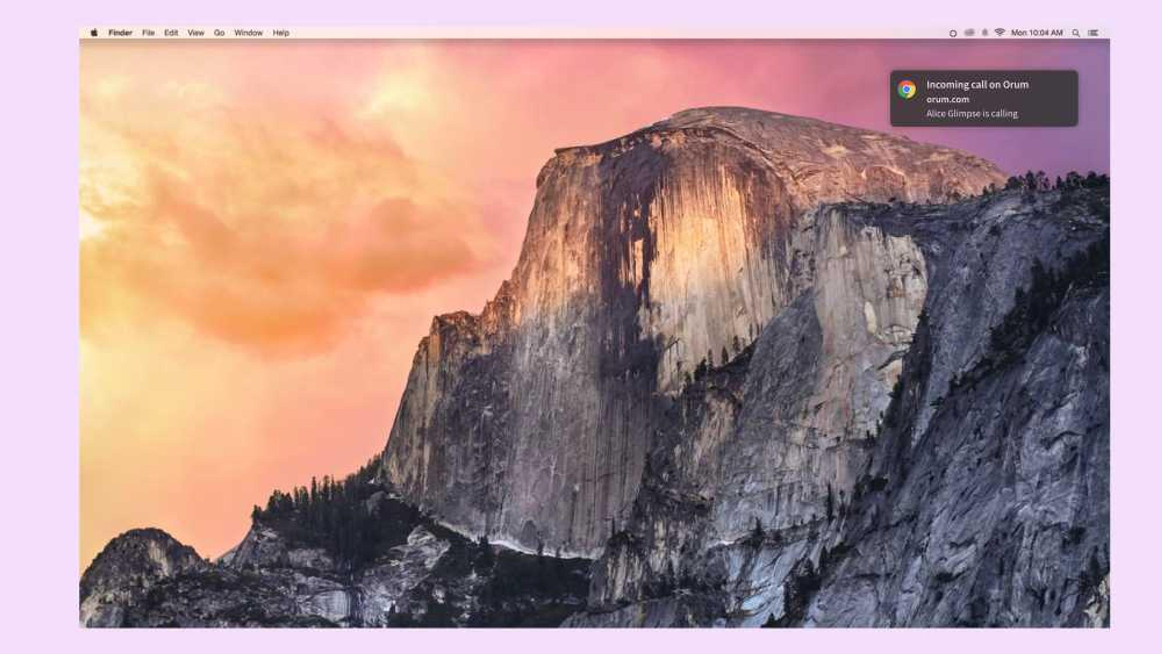 Image of user notification when receiving an inbound call in Orum