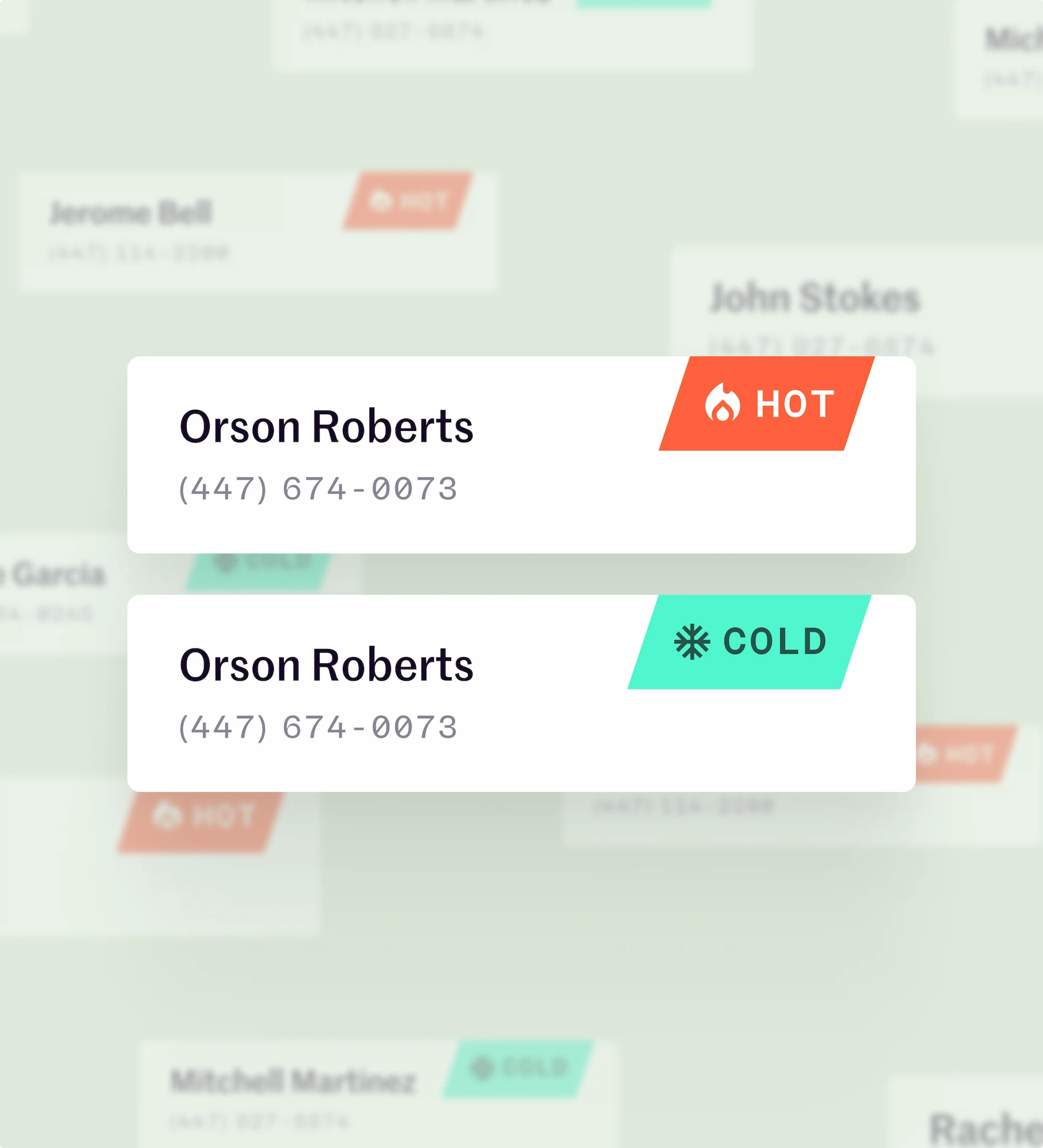 A UI graphic showing two prospect nodes with one labelled with Hot and another with Cold.