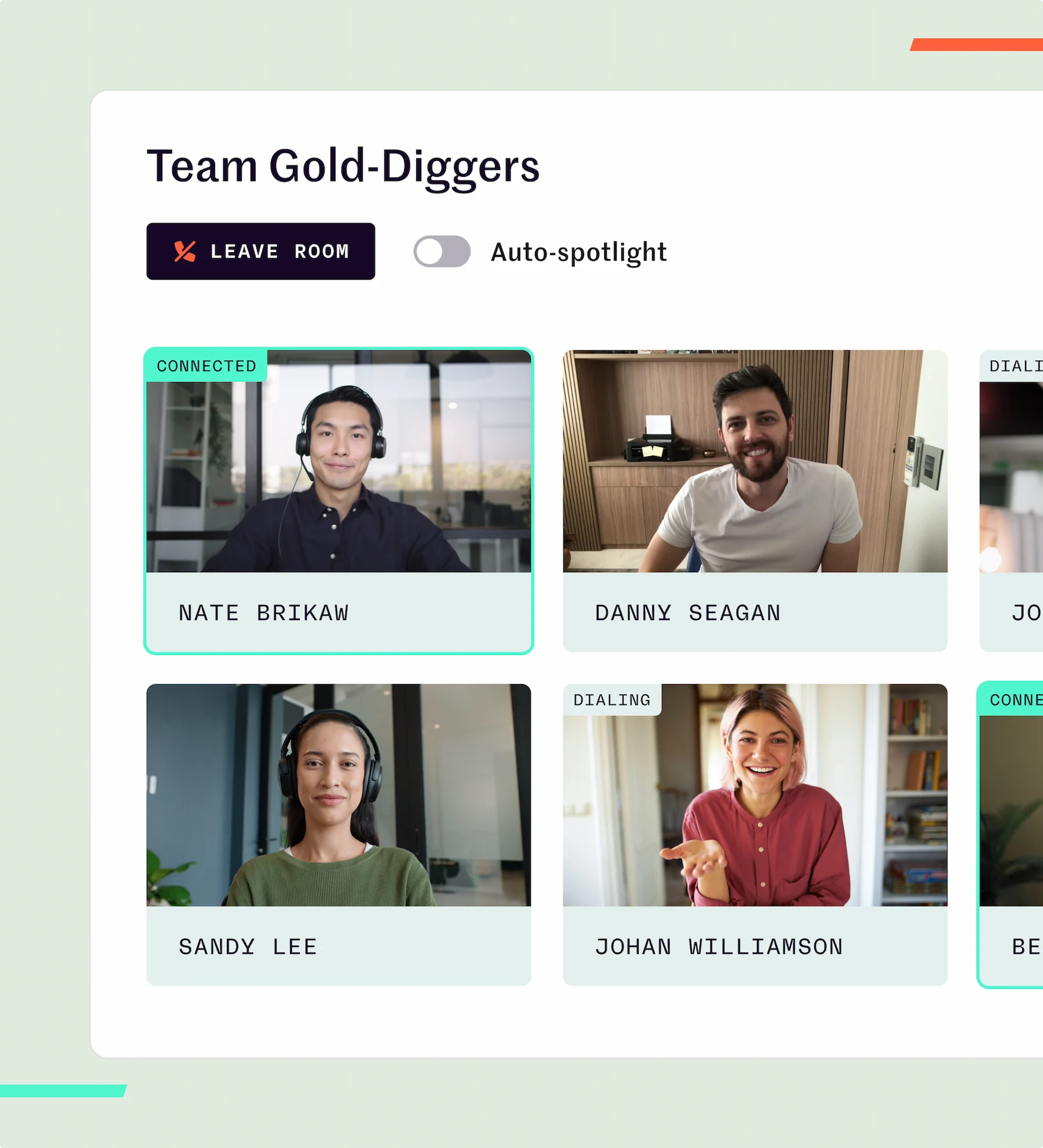 A UI graphic showing a virtual team meeting.