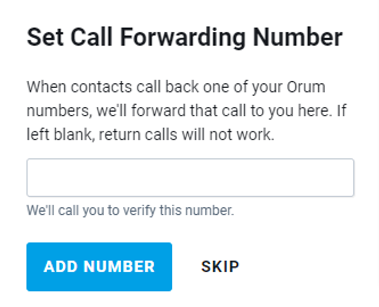 Orum enables you to set your call forwarding number