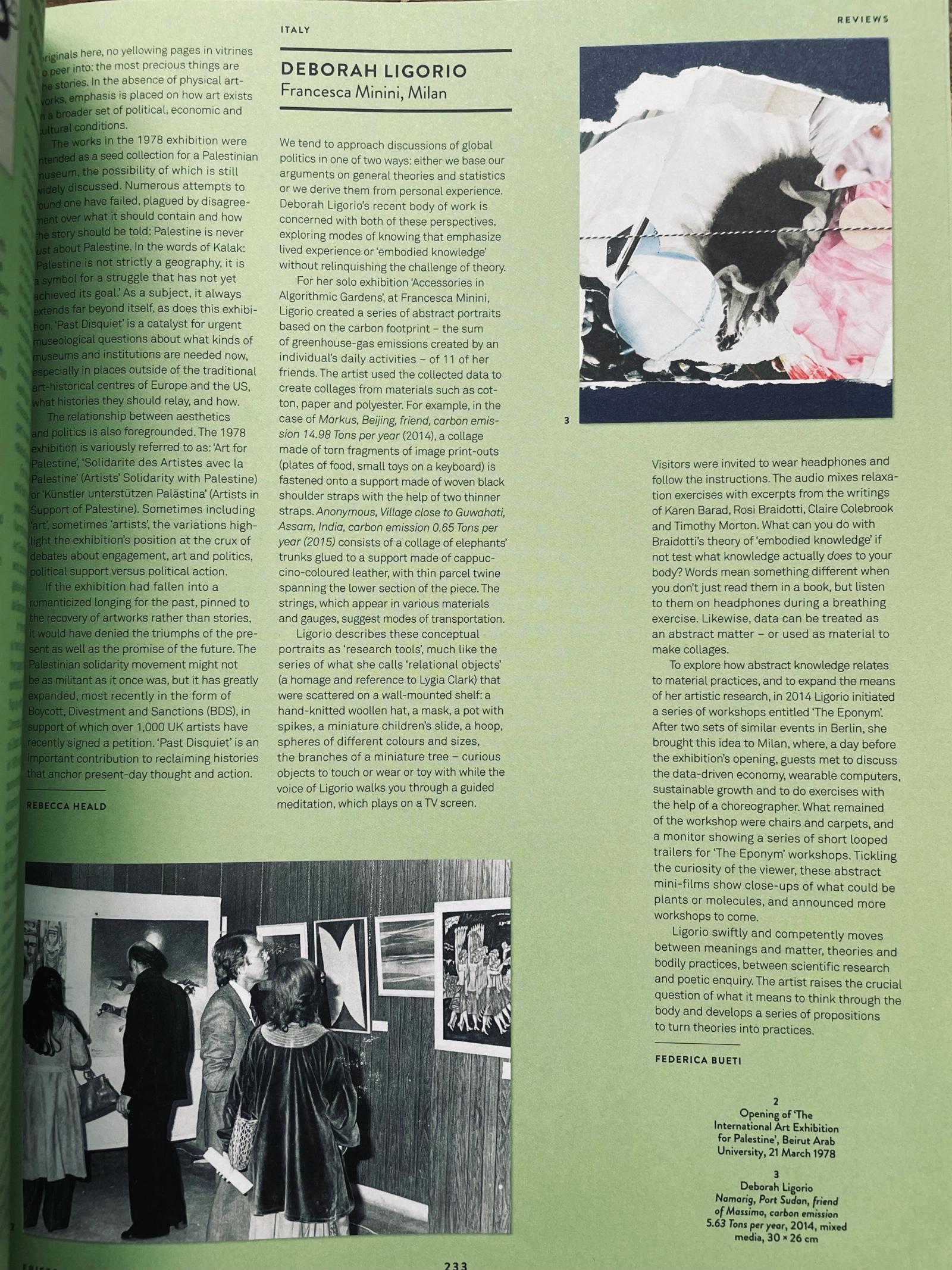 Frieze Magazine review of Deborah Ligorio at Francesca Minini, by Bueti