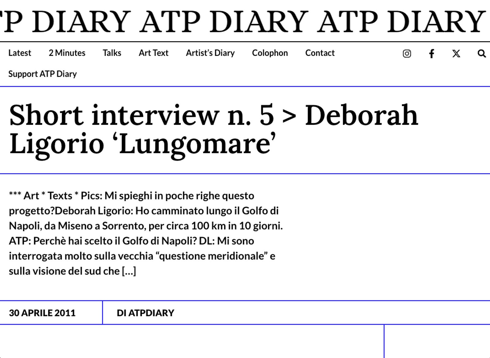 screenshot of ATP Diary Short interview n. 5 >Deborah Ligorio ‘Lungomare’