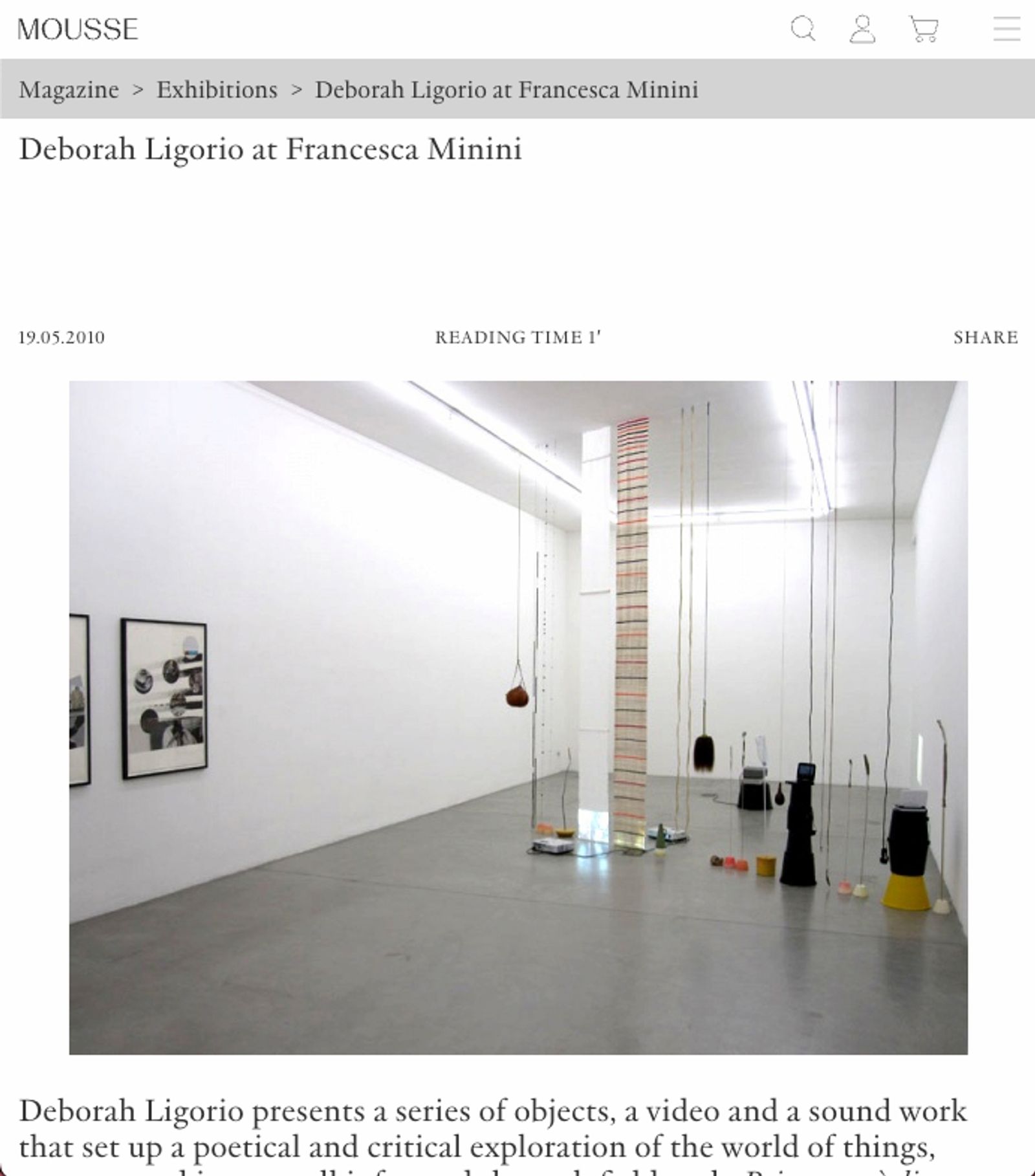 Deborah Ligorio at Francesca Minini, Mousse Magazine 2010