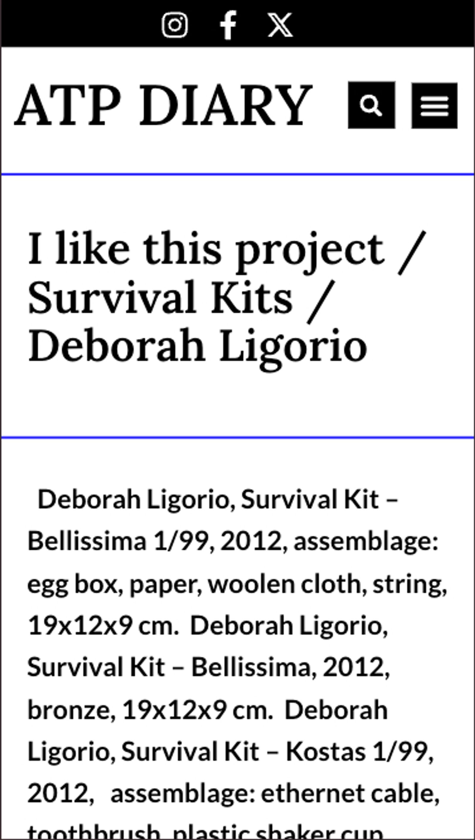 screenshot of ATP Diary, I like this project / Survival Kits / Deborah Ligorio