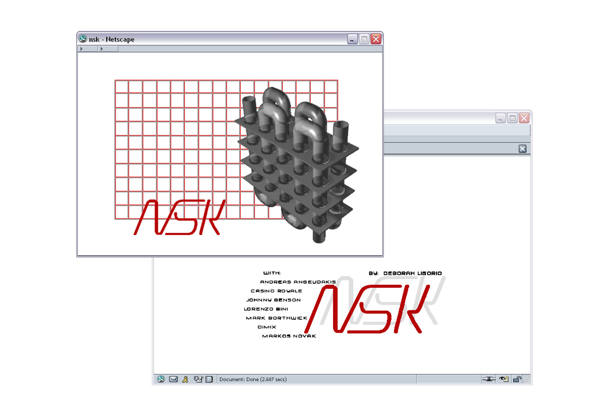 Browser views of Deborah Ligorio’s NSK, a net art platform project.
