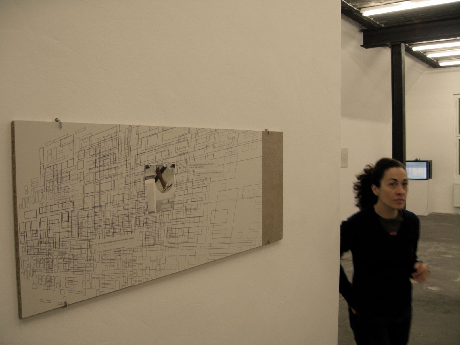 Deborah Ligorio during the installation of her solo exhibition Bird’s Eye View at BüroFriedrich, 2006.