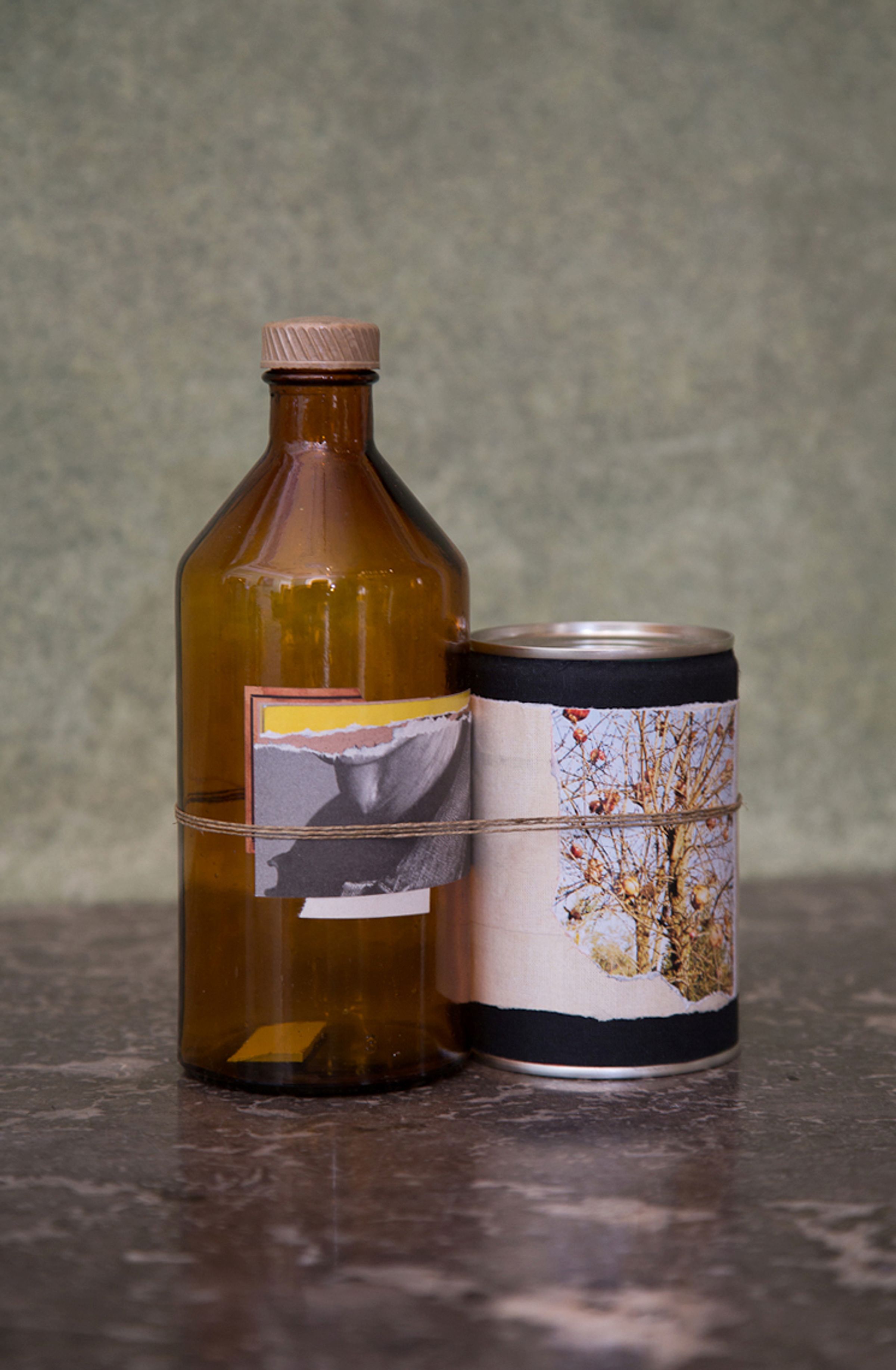  Deborah Ligorio, Survival Kit - Nuccio 1/99, 2012, glass container, absorbent material, tin can, paper, rope, 20x16x9cm. Photo credits: Delfino Sisto Legnani.