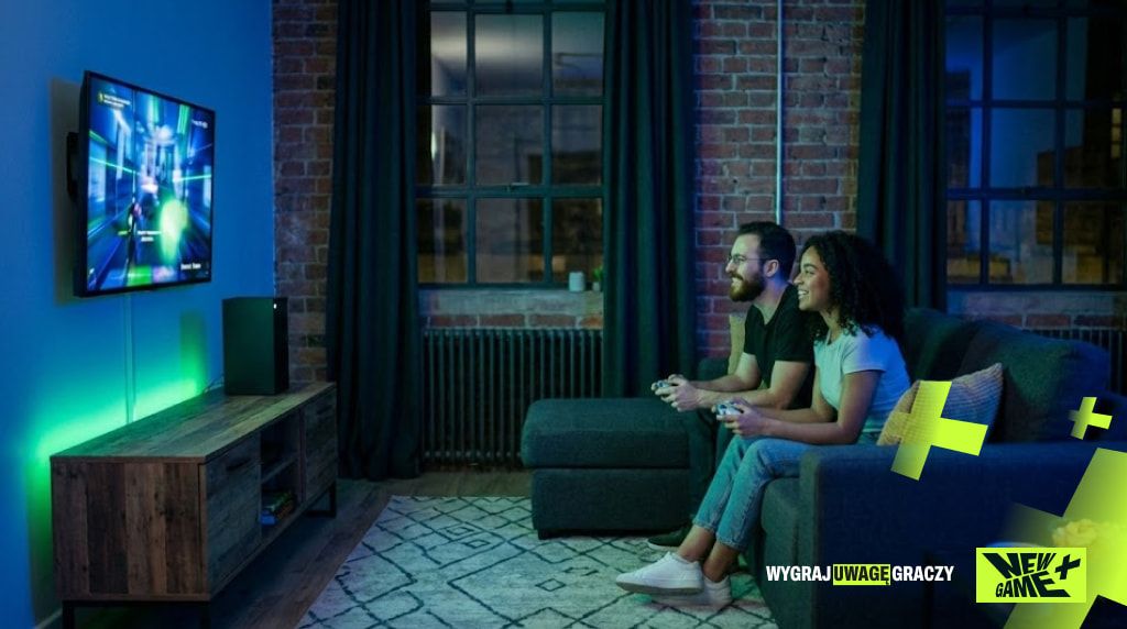 Couple playing on a console