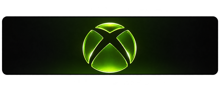 Glowing green Xbox logo against a dark background.