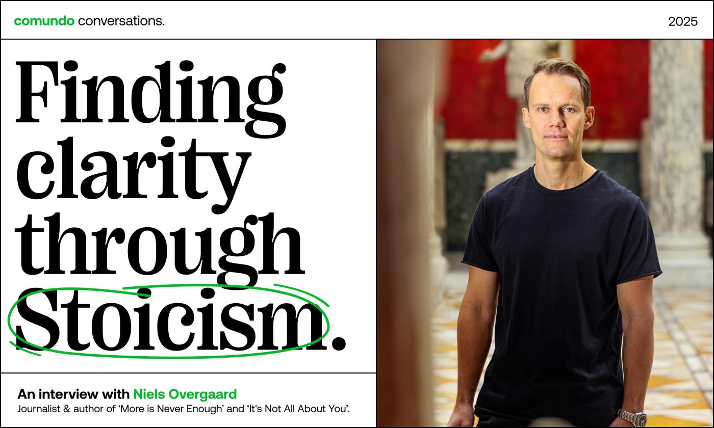 This comundo blog post is an interview with Niels Overgaard, and the image is a photo of Niels along with the title, Finding clarity through Stoicism.