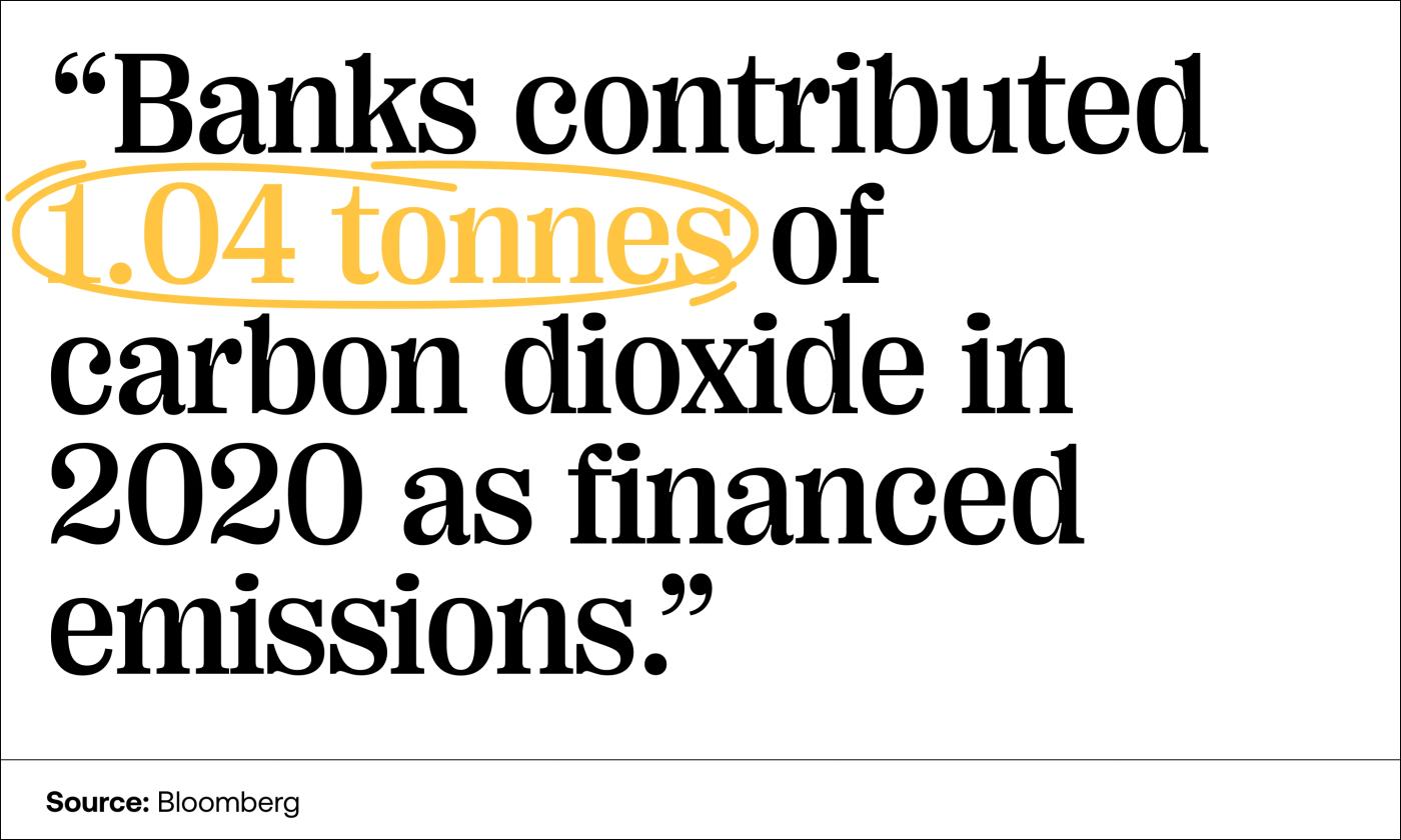 A quote: Banks contributed 104 tonnes of carbon dioxide in 2020 a financed emissions.