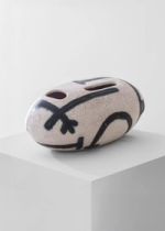 Black on beige decorated oval vase by Guido Gambone