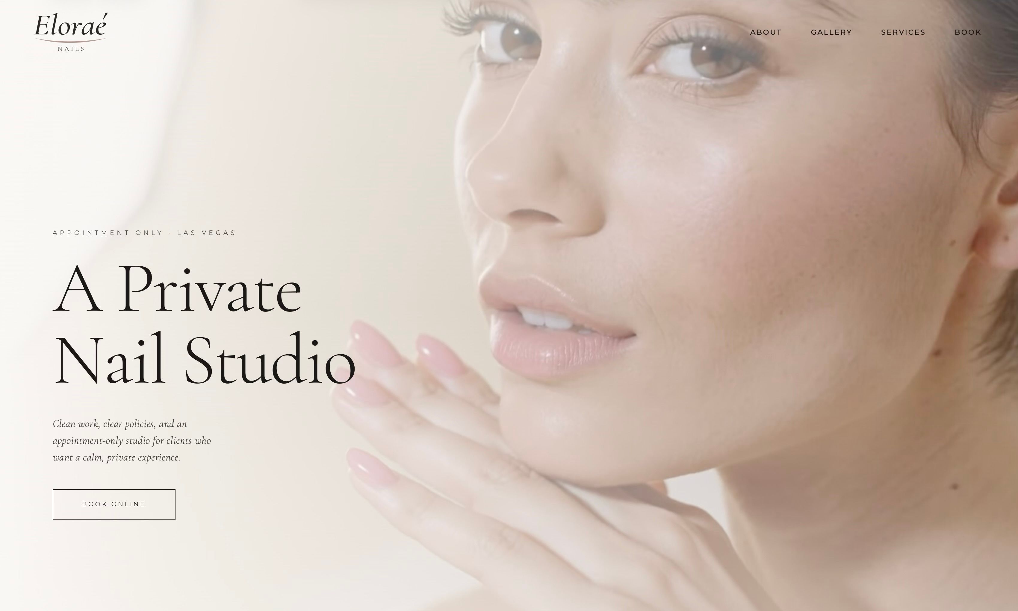 Eloraé Nails website — private luxury nail studio Las Vegas built by Vizantir, desktop and mobile view