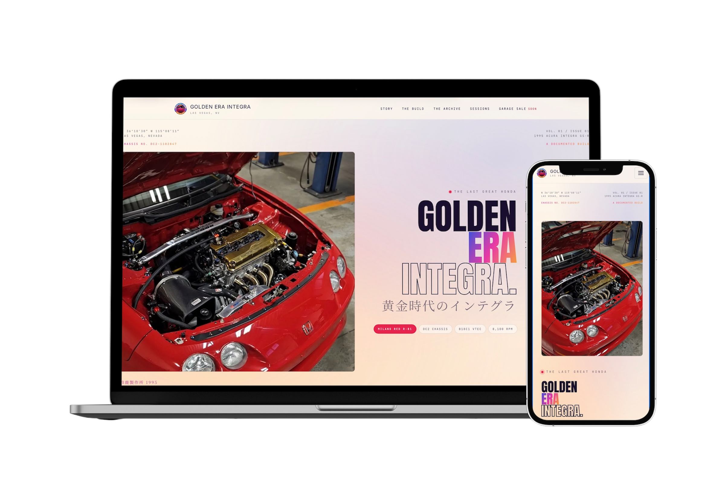 Golden Era Integra editorial website built by Vizantir, featuring a 1995 Acura Integra GS-R