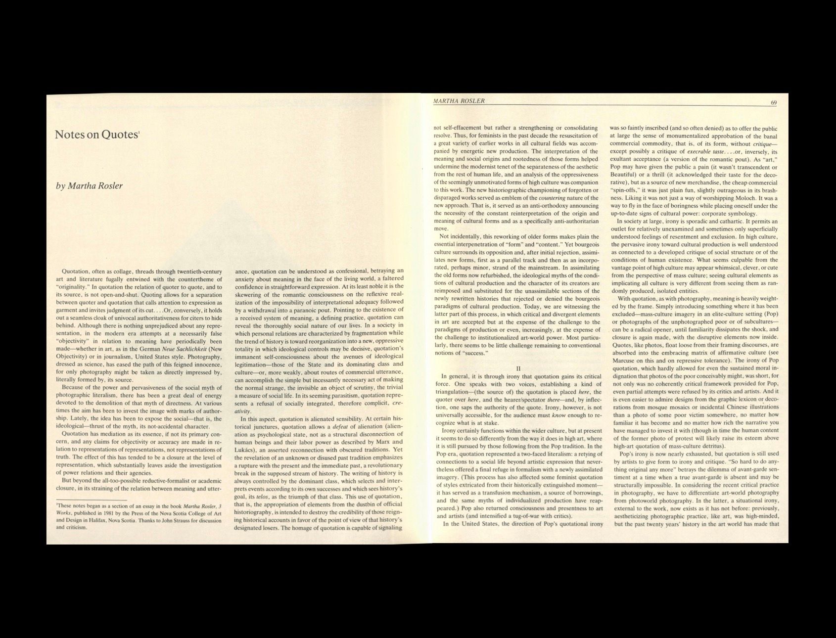 Martha Rosler, Notes on Quotes, 1982