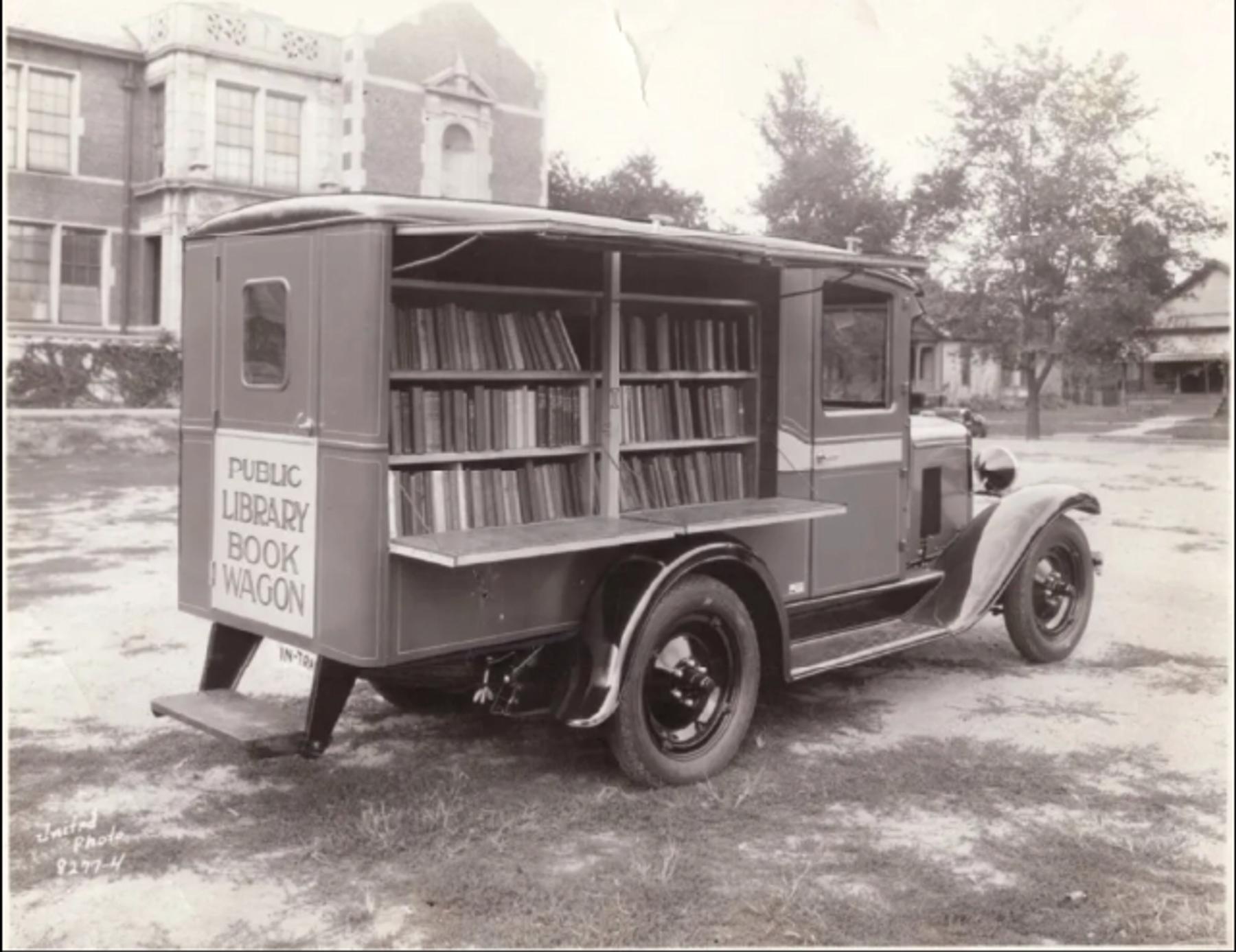 The Public library of Cincinnati’s first bookmobile, circa 1927