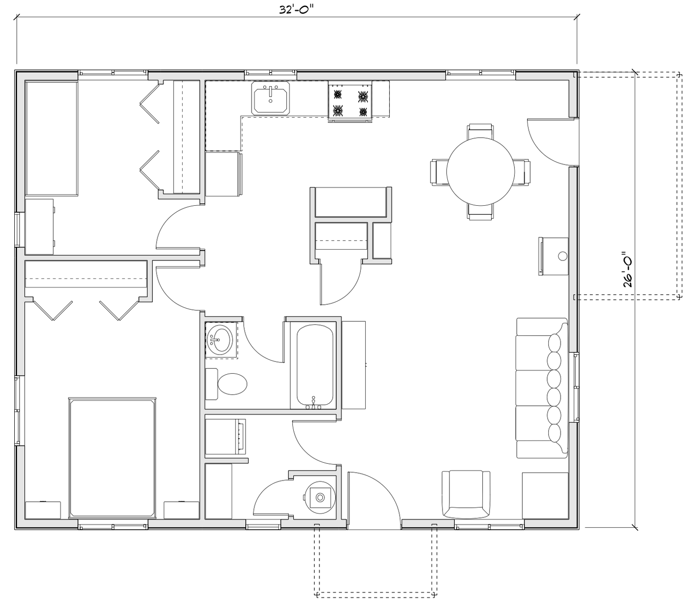Aspen Dell floor plan, 32 × 26 ft