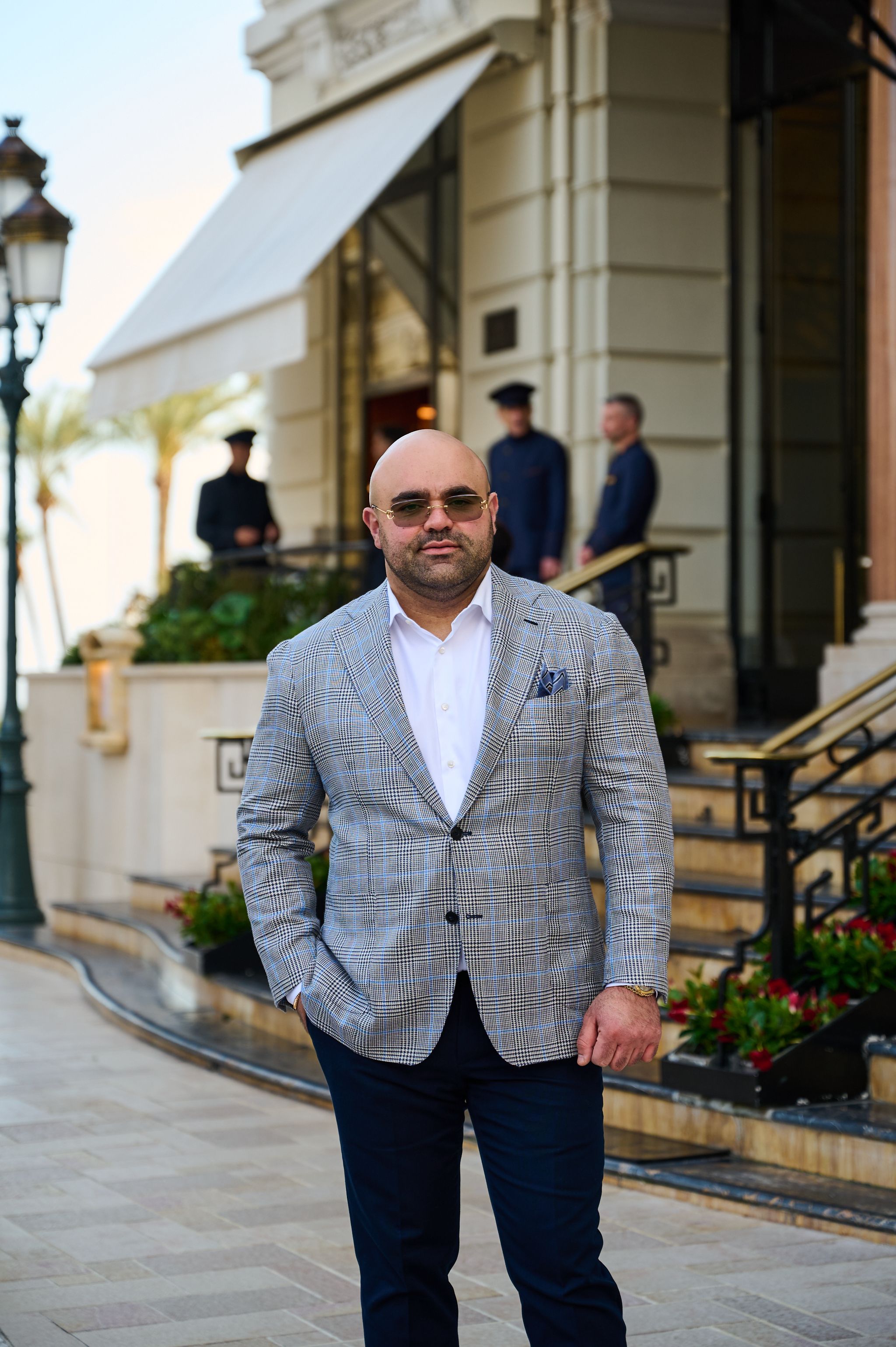 blauw geruit colbert op maat van Ettemadis