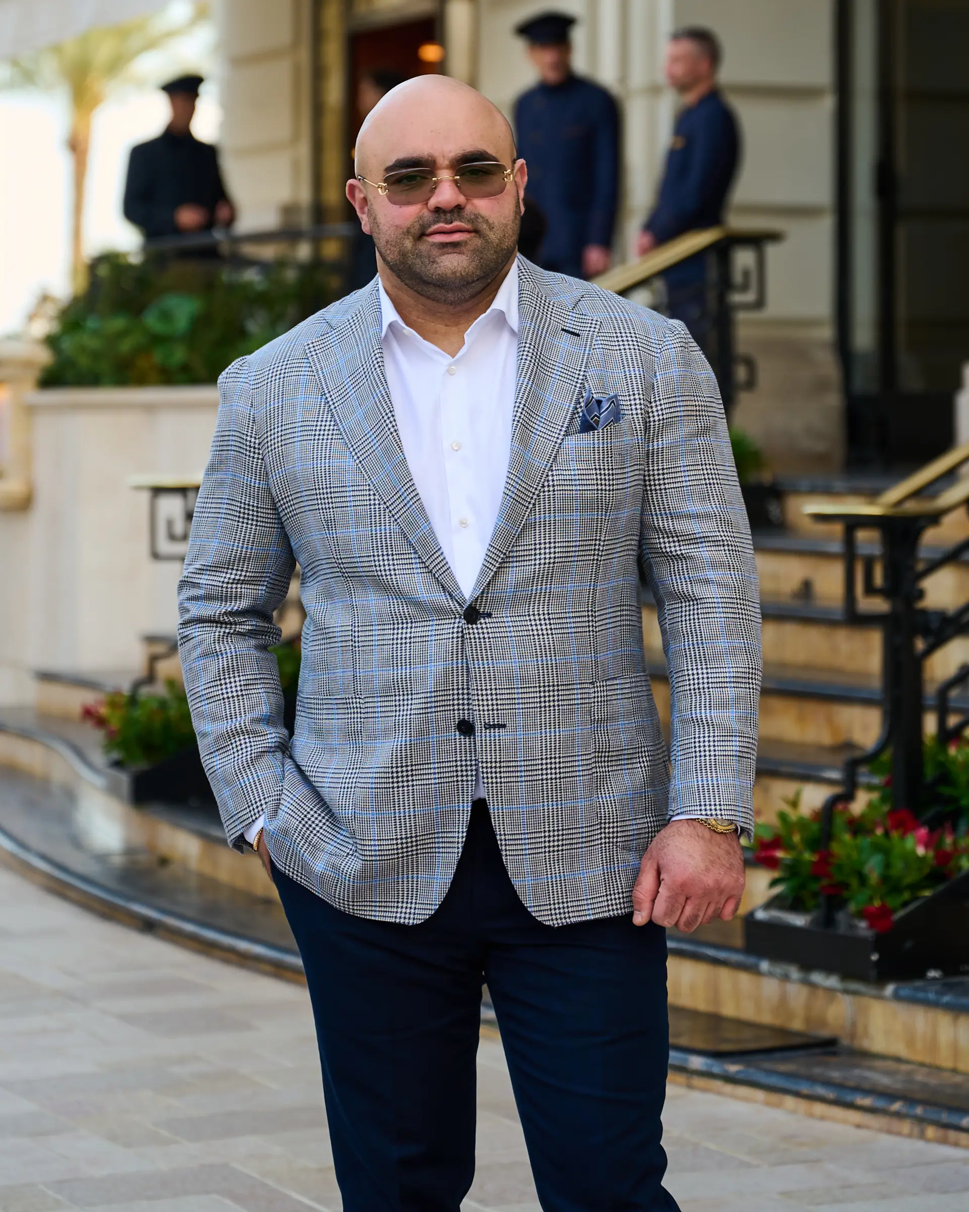 blauw geruit colbert op maat van Ettemadis