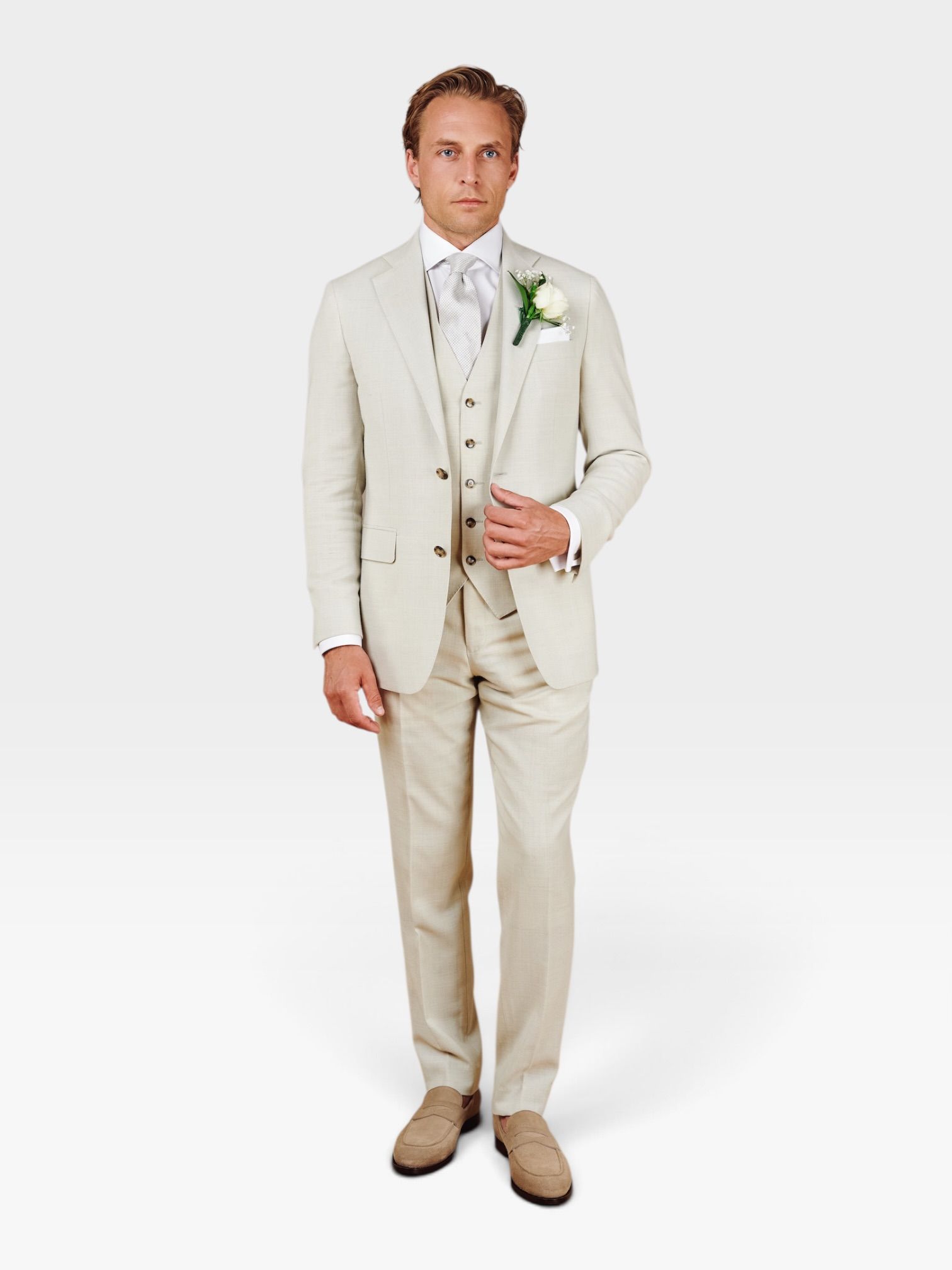 Zomer trouwpak beige stof