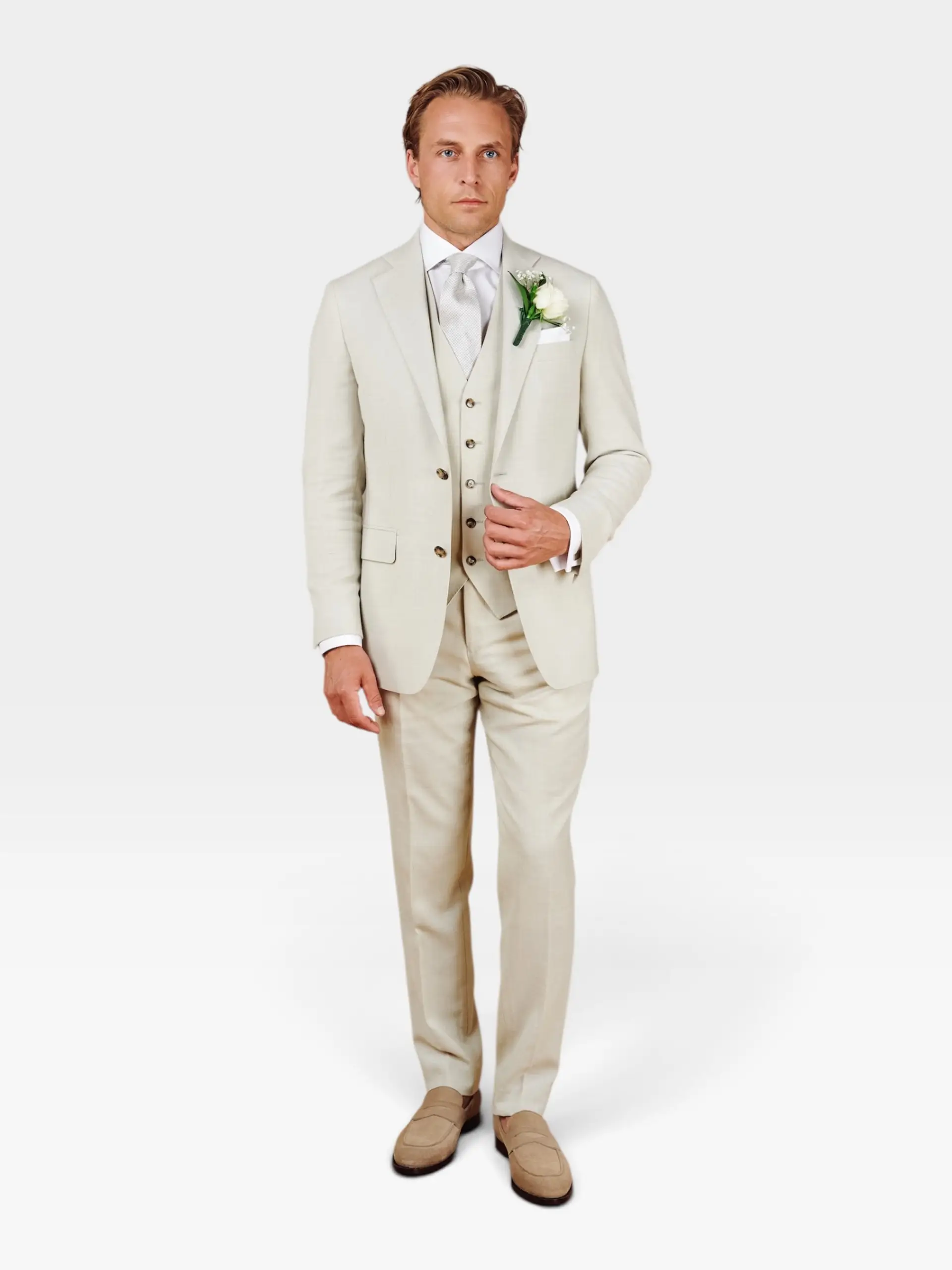 Zomer trouwpak beige stof