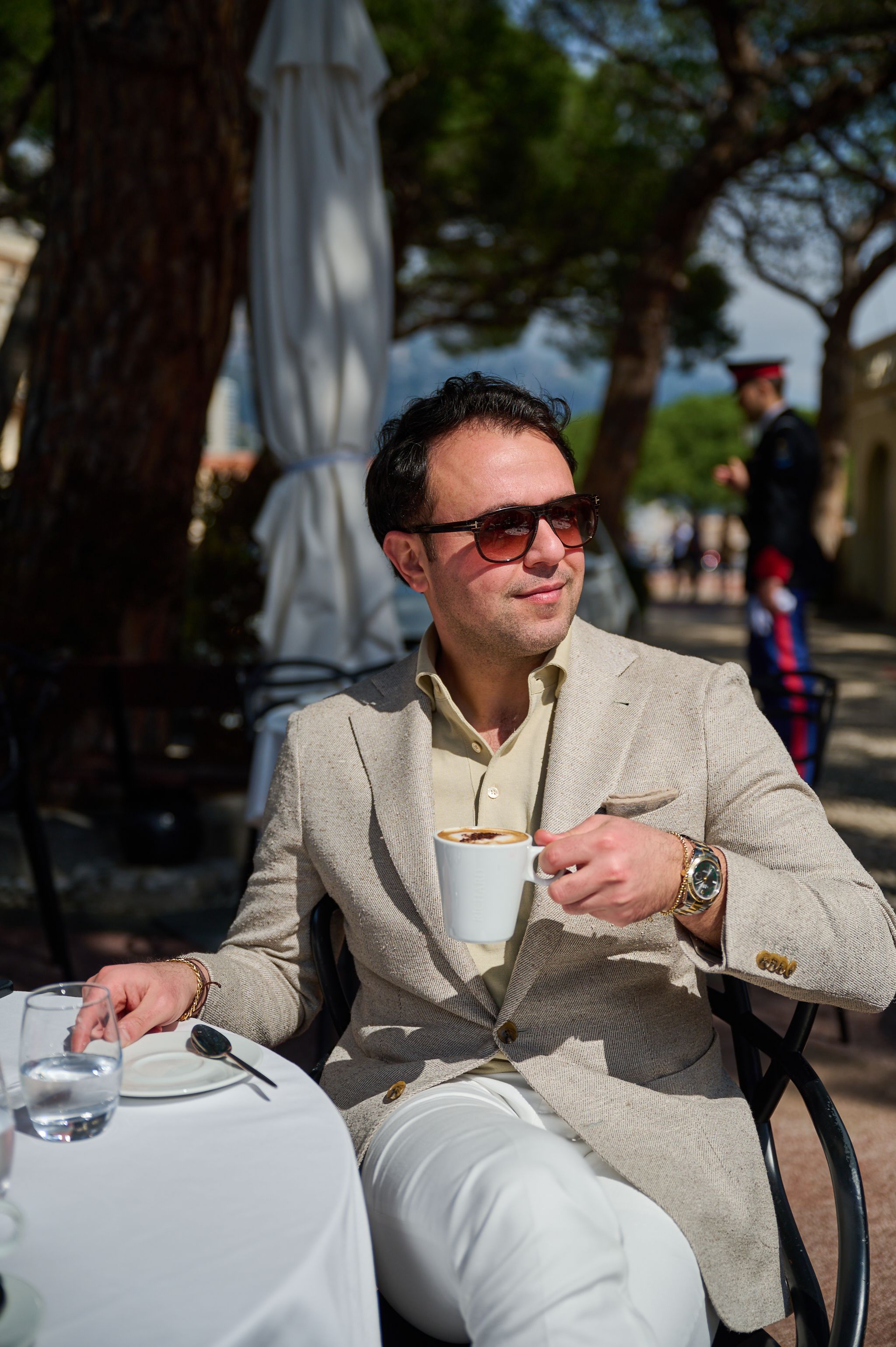 Beige casual colbert op maat van Ettemadis in Monaco