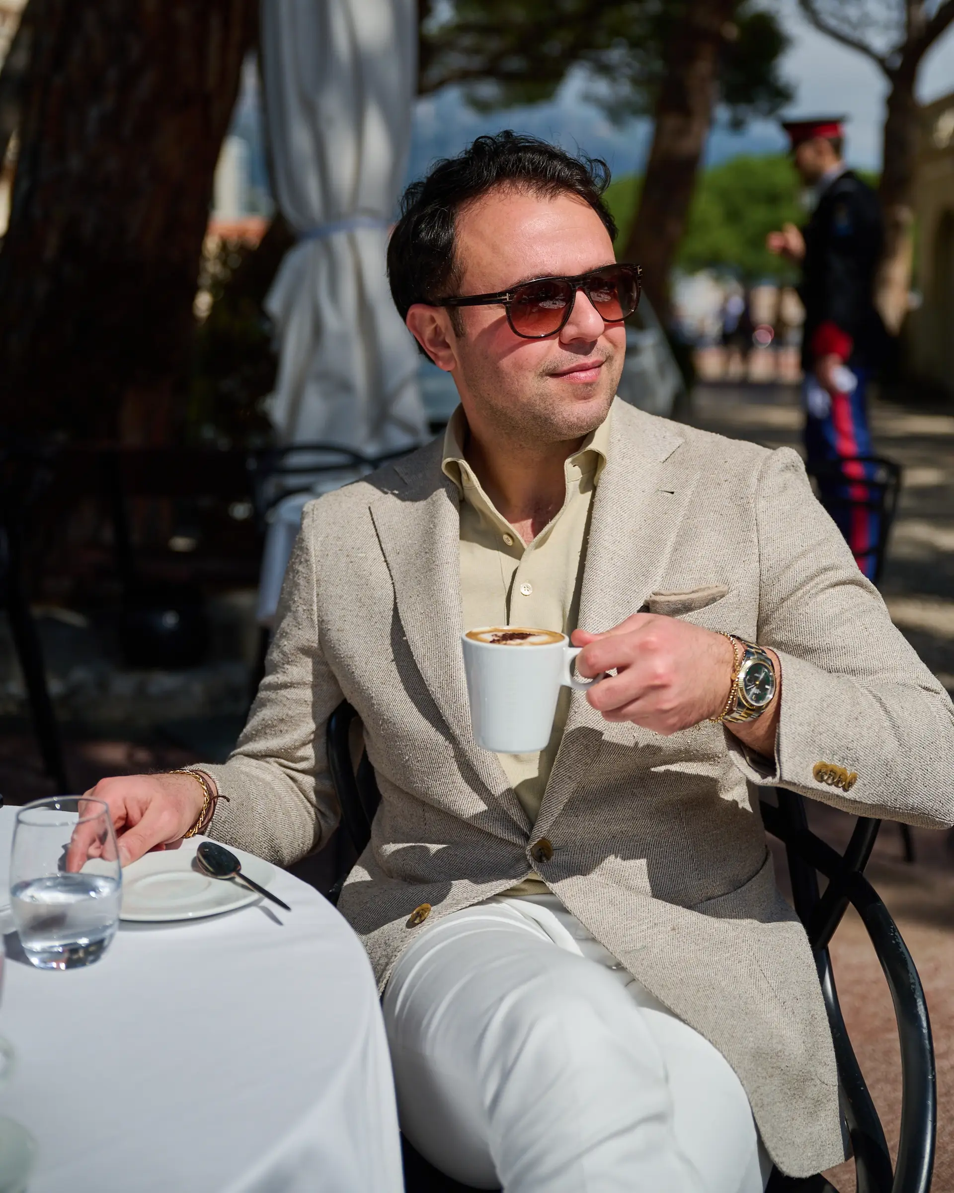 Beige casual colbert op maat van Ettemadis in Monaco