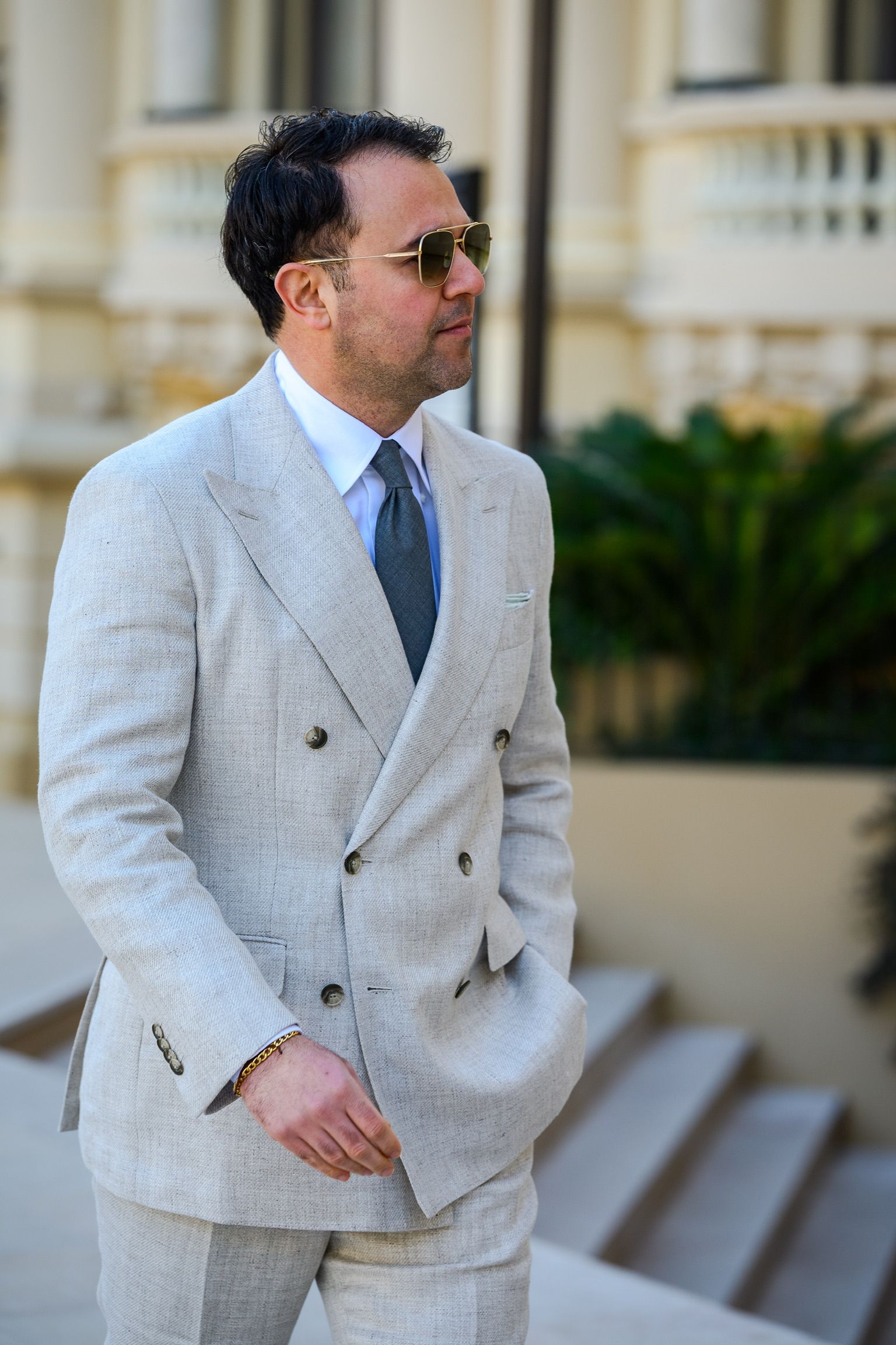 Beige double breasted maatpak van Ettemadis