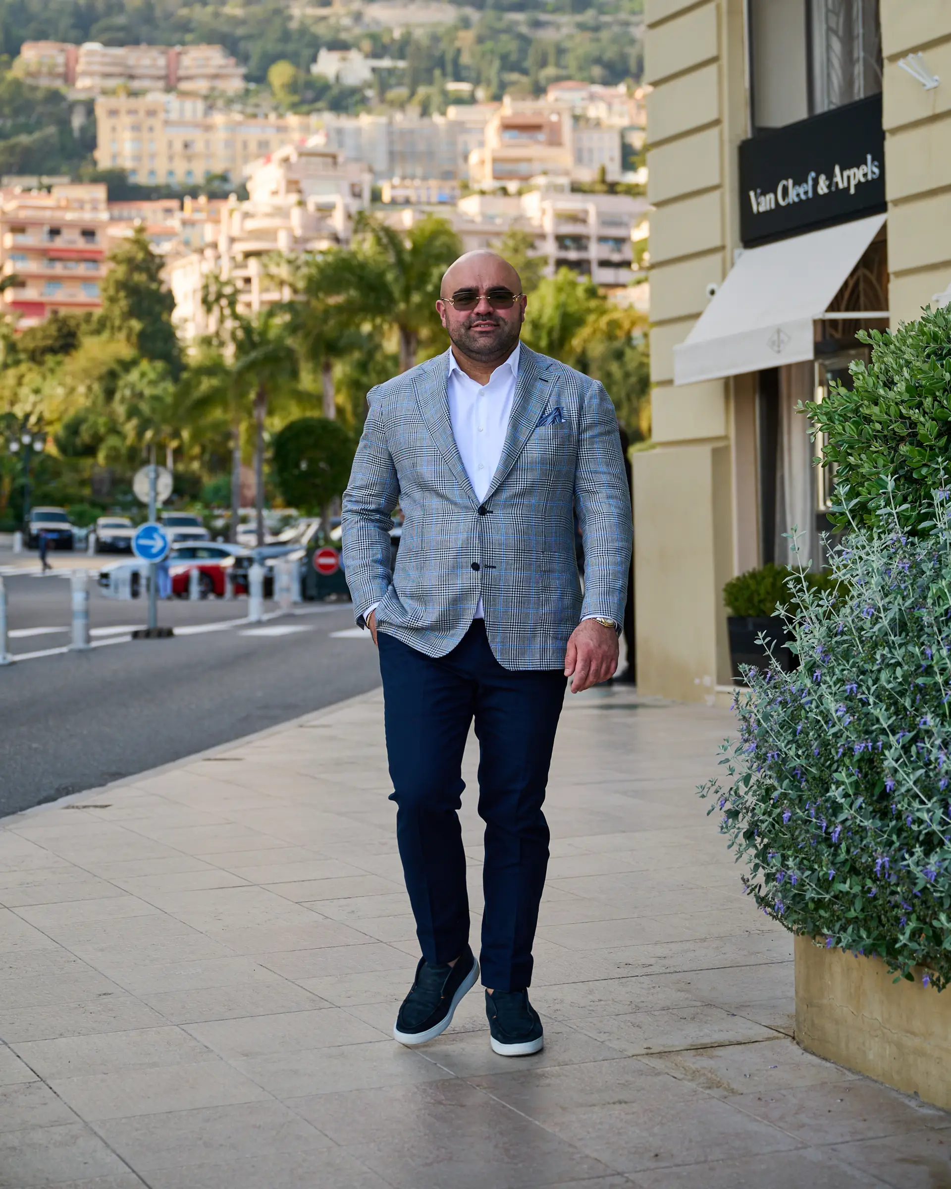 blauw geruit colbert op maat van Ettemadis