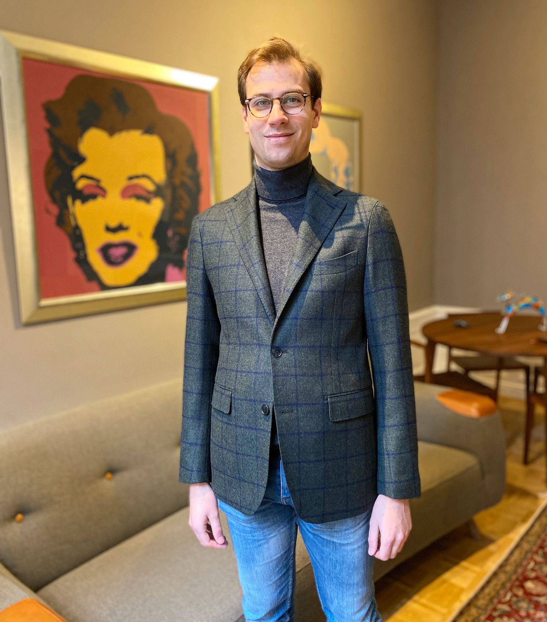 Groen geruit colbert op maat van Ettemadis