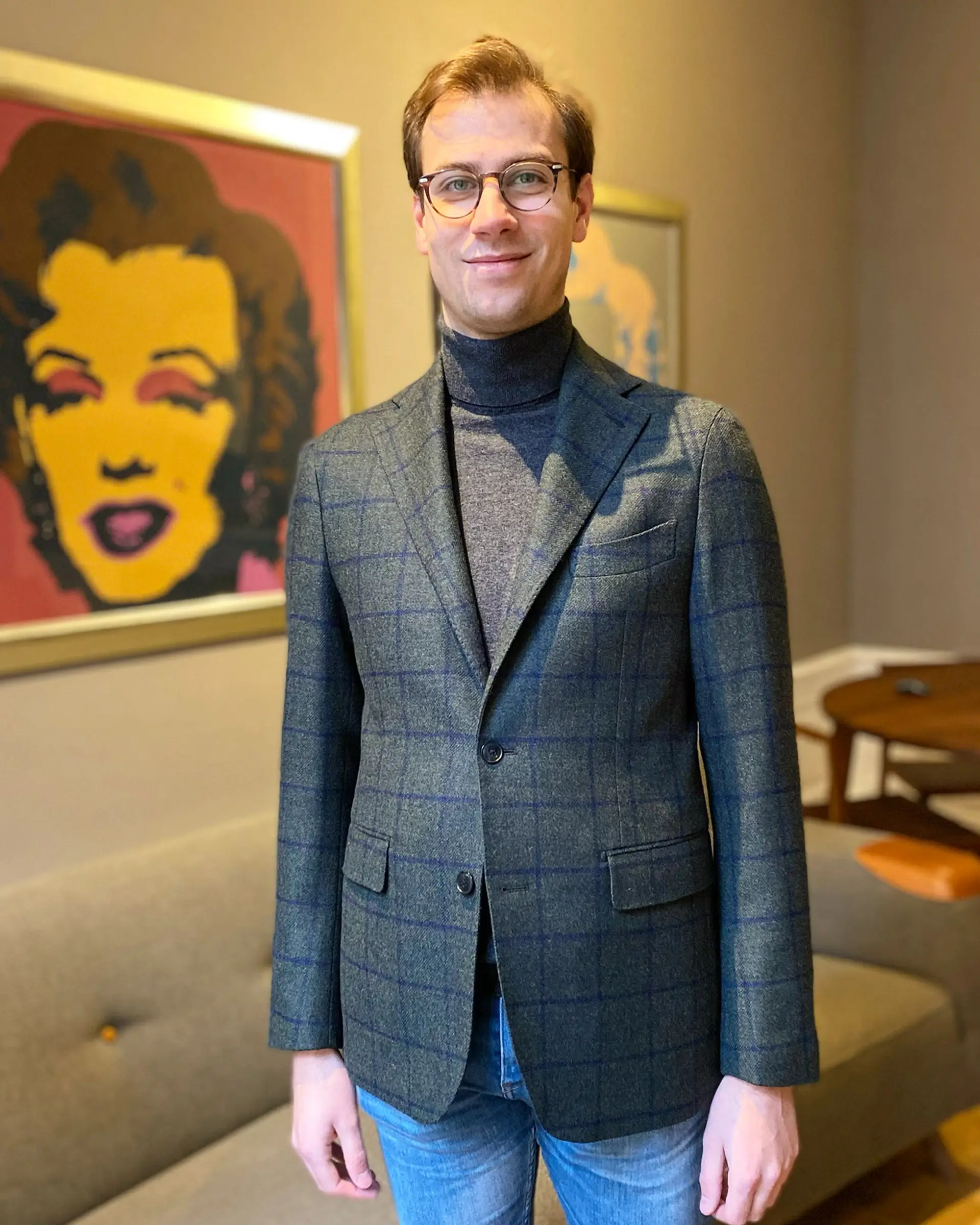 Groen geruit colbert op maat van Ettemadis