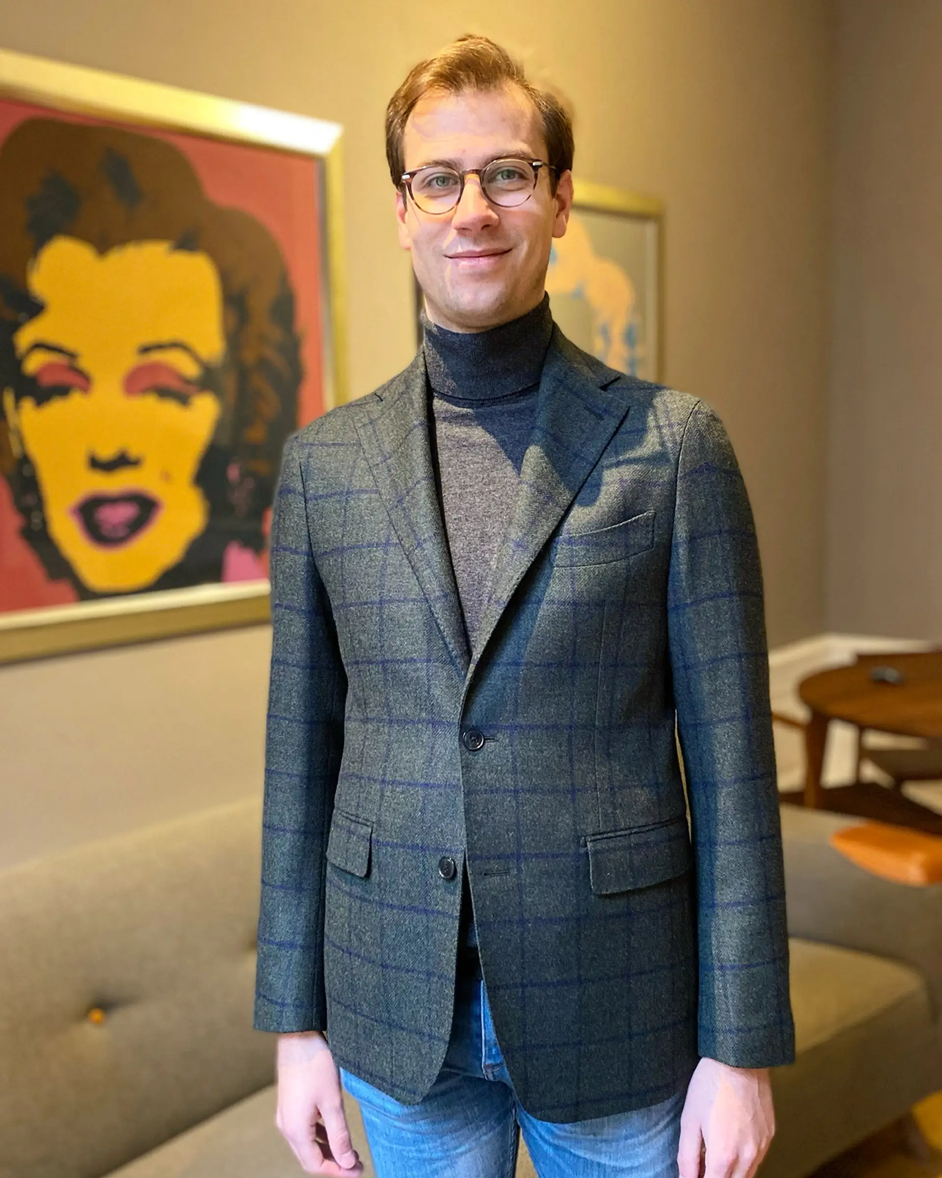 Groen geruit colbert op maat van Ettemadis