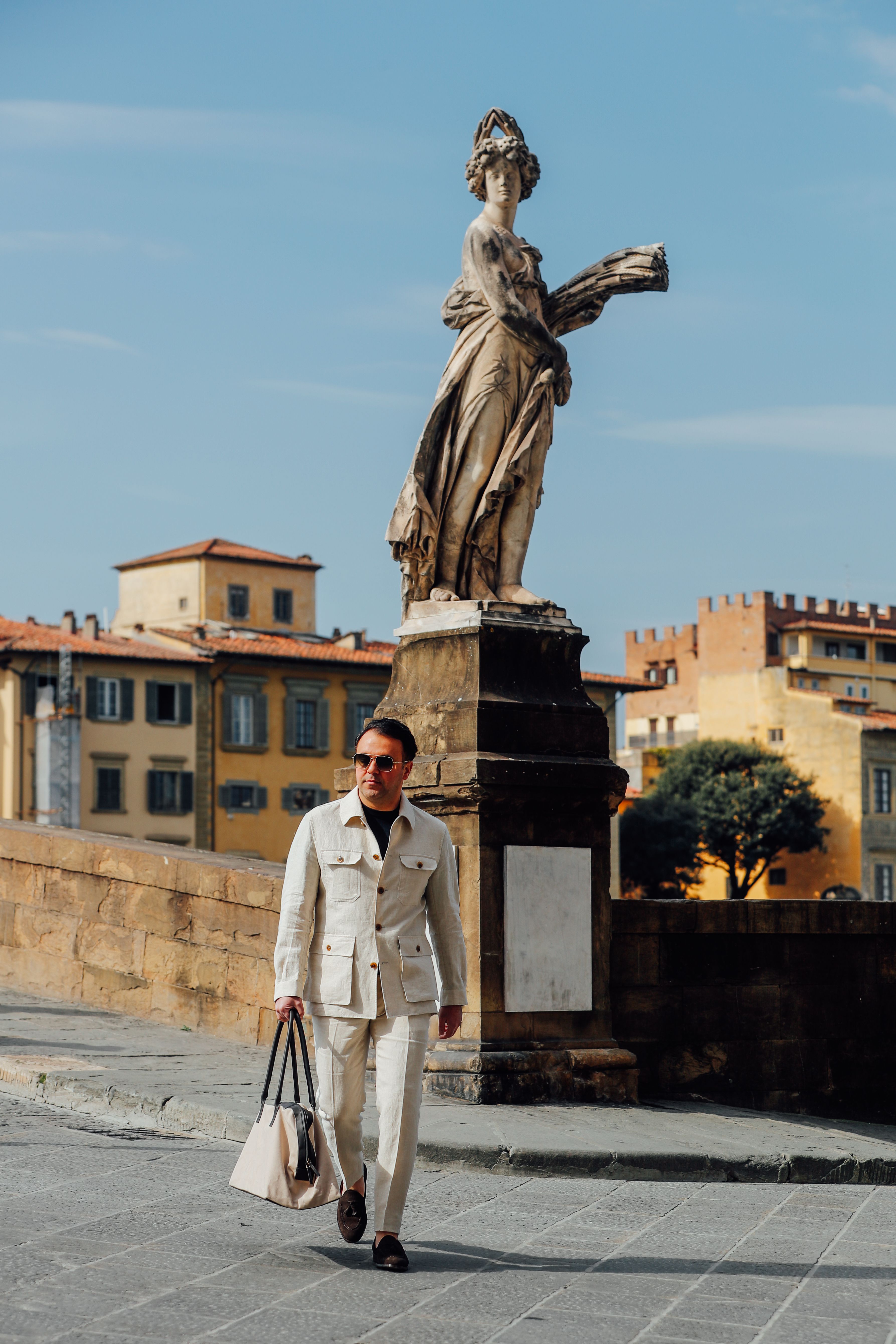 Amir in linnen safari jacket in Florence