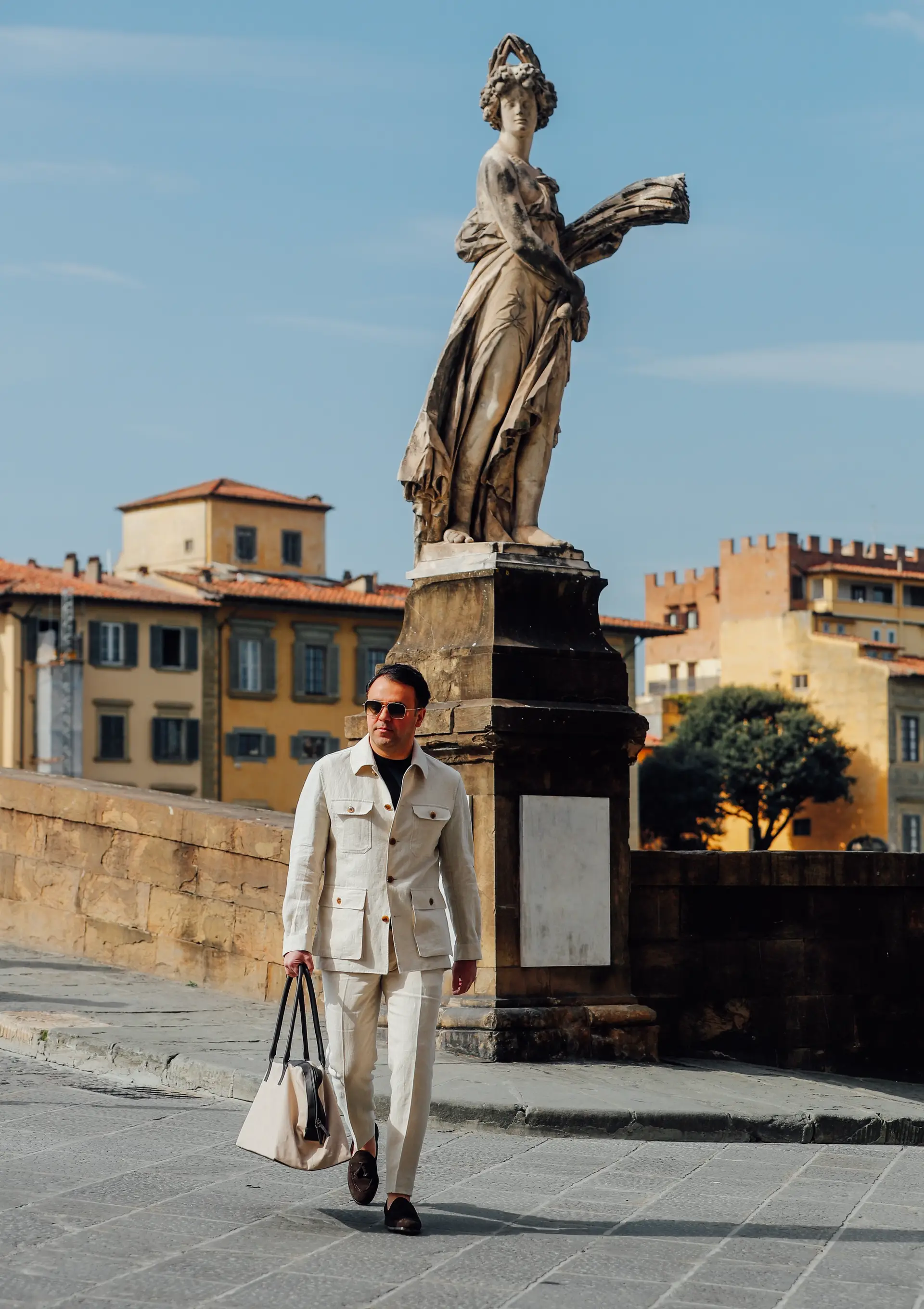 Amir in linnen safari jacket in Florence