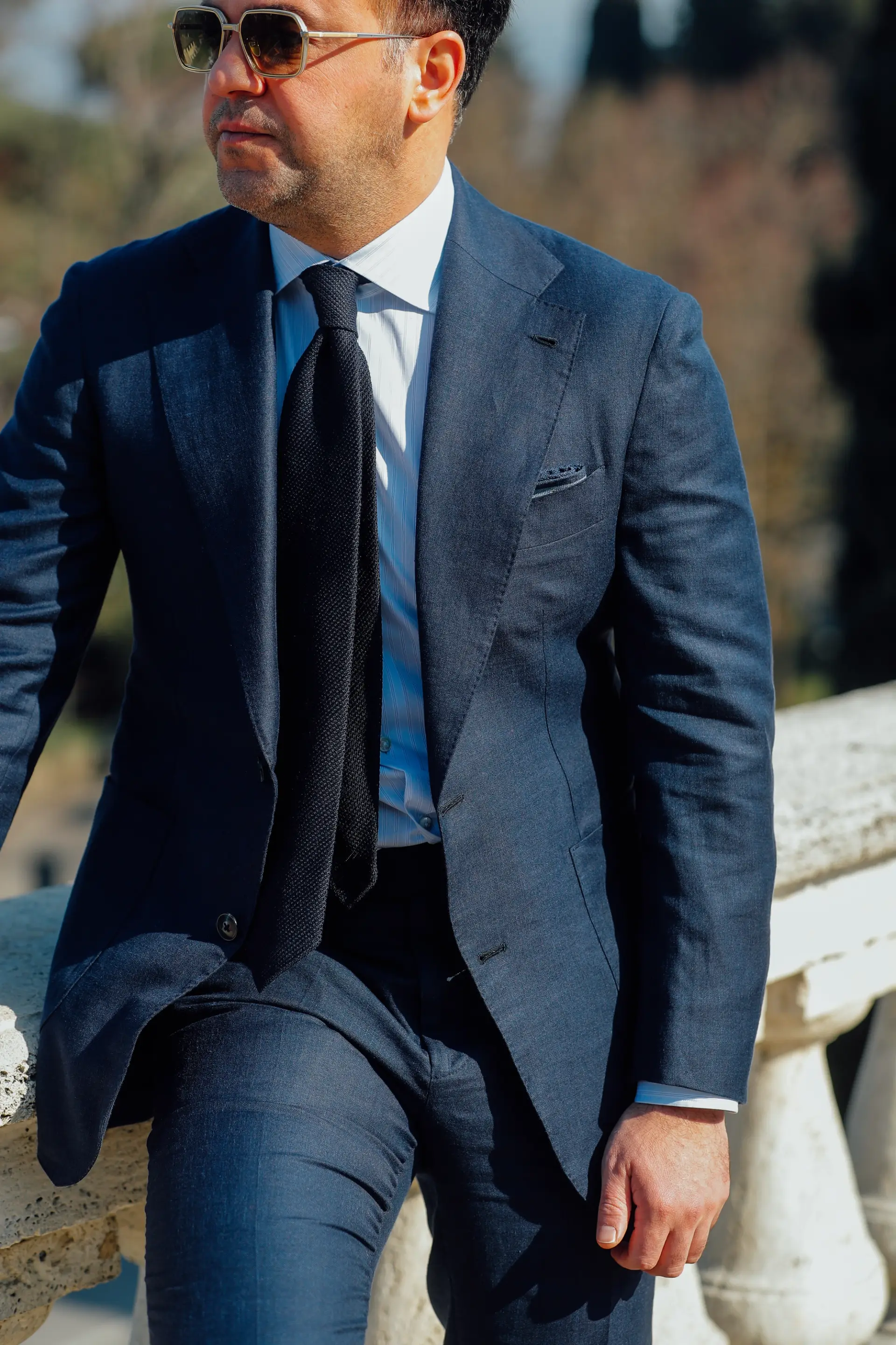 blauw maatpak details