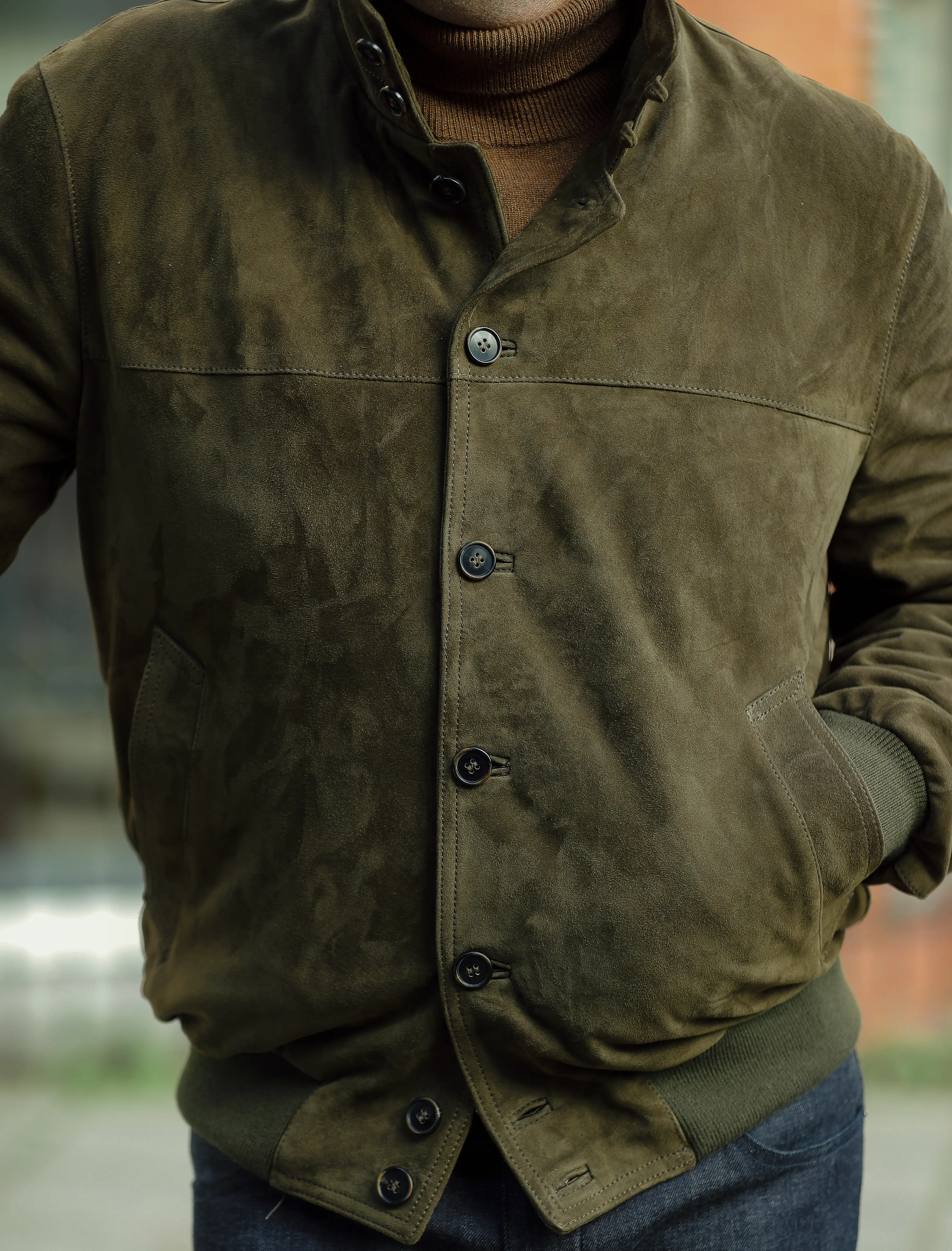 Black suede bomber