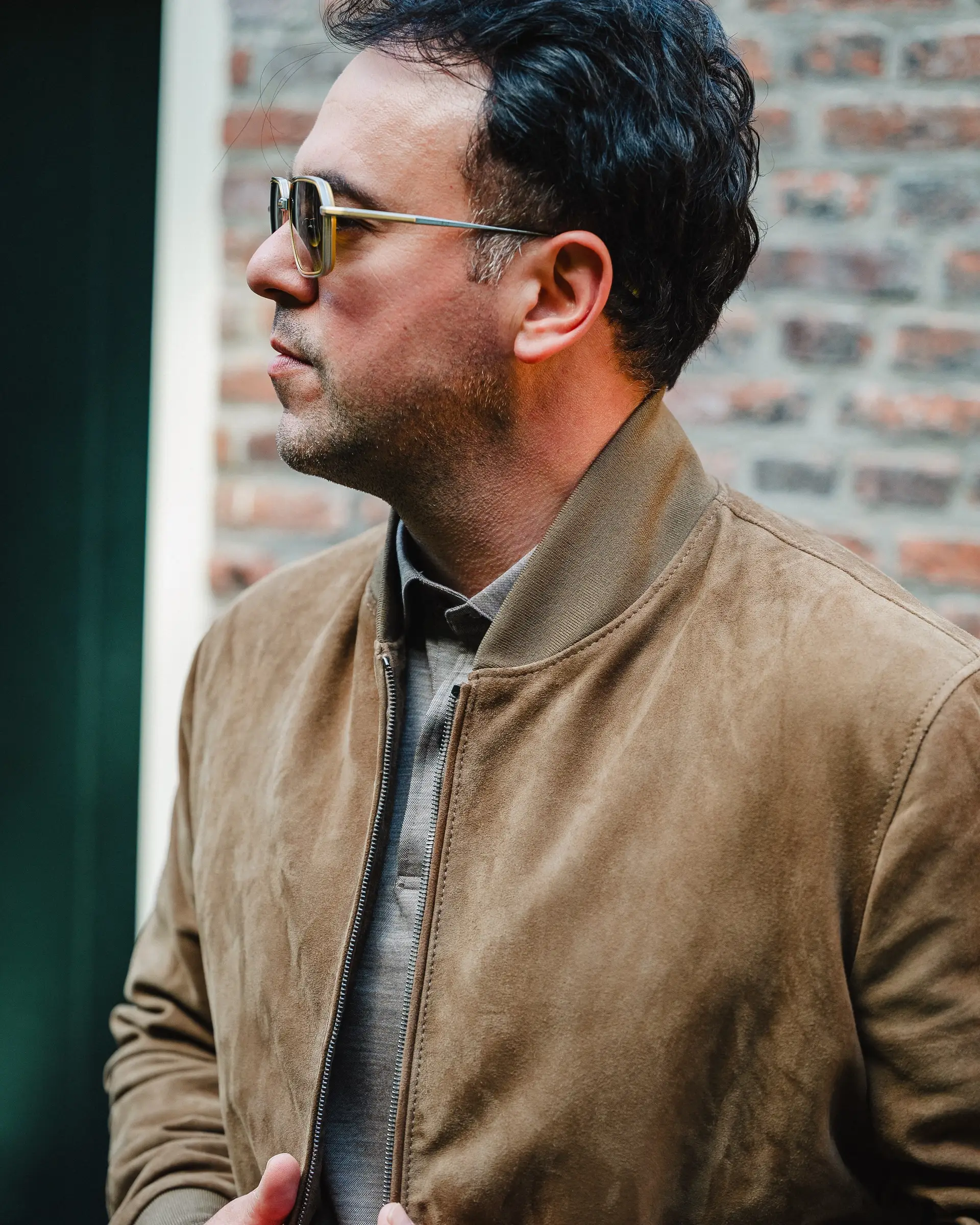 Details Suede bomber jas op maat van Ettemadis