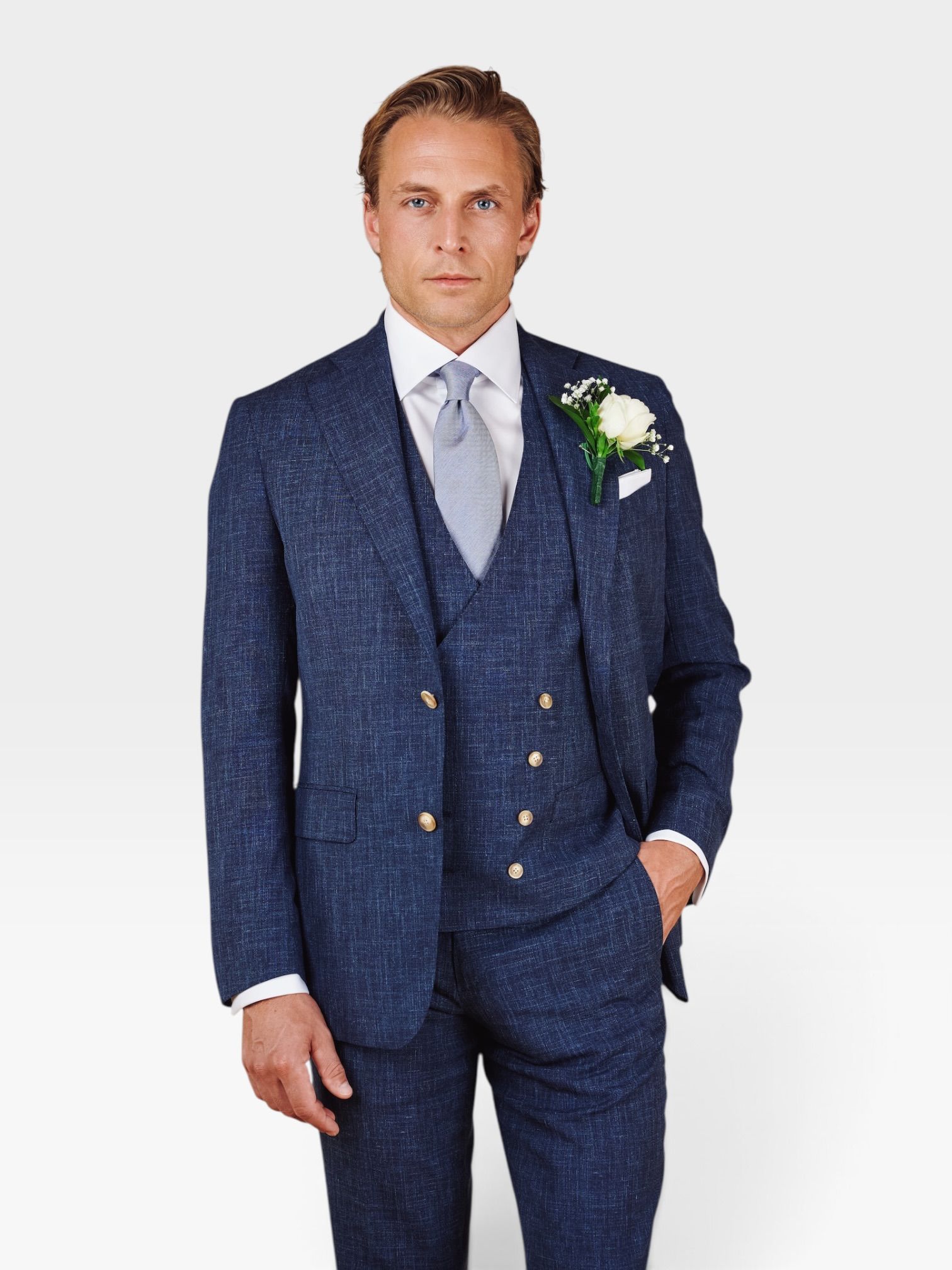 Azure blauw trouwpak op maat
