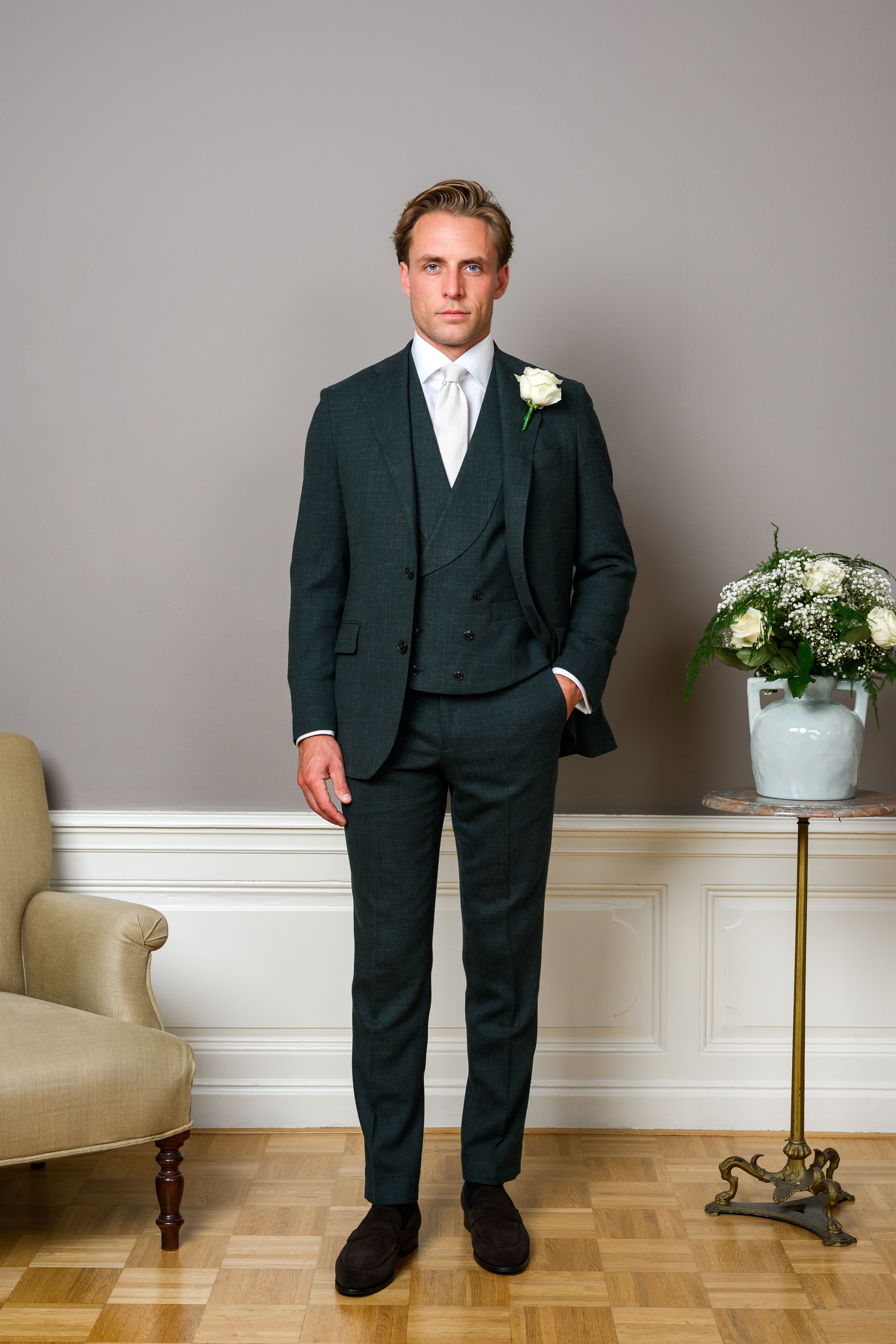 Groen trouwpak driedelig op maat | Ettemadis Den Haag
