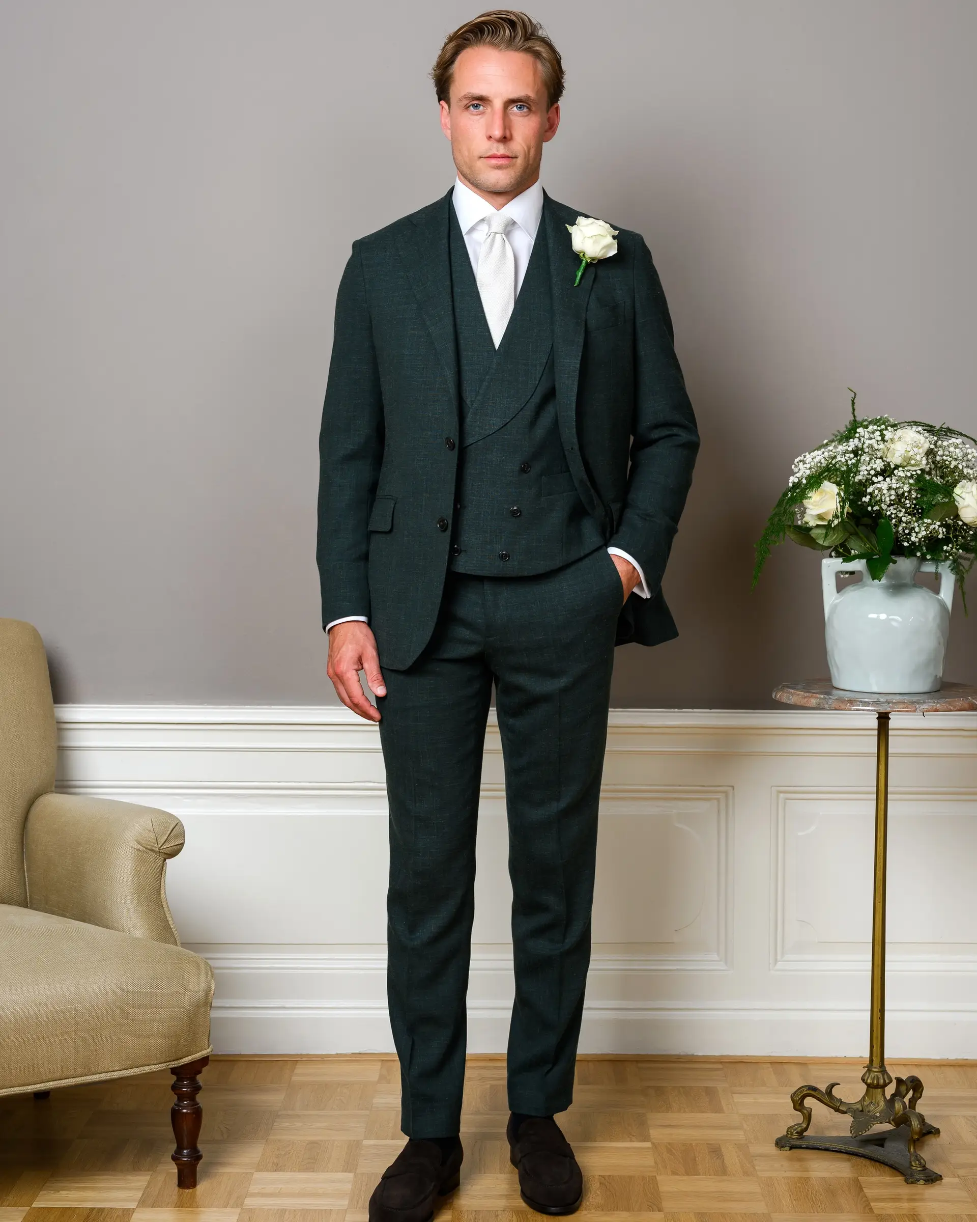 Groen trouwpak driedelig op maat | Ettemadis Den Haag