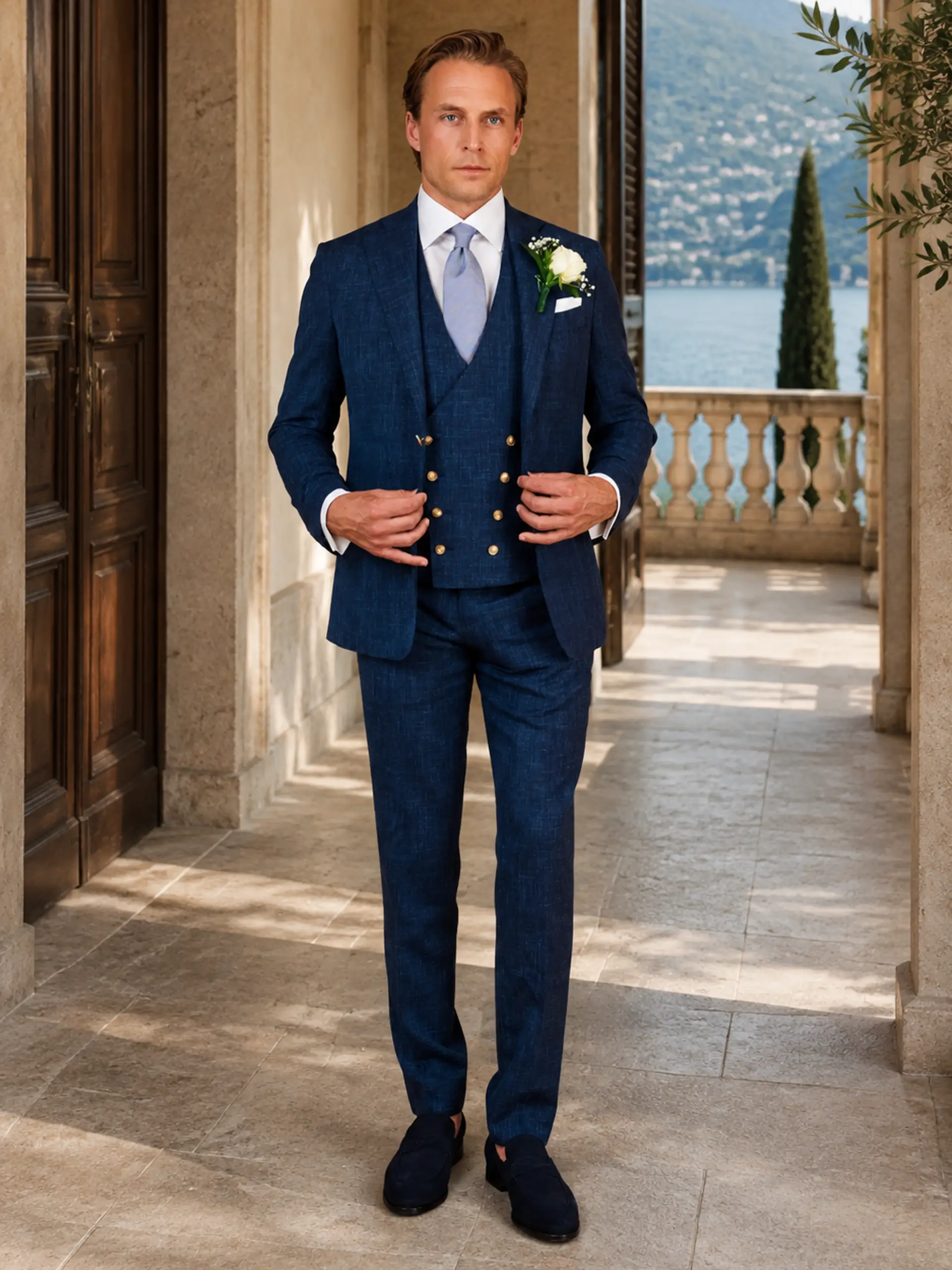 Azure blauw trouwpak op maat