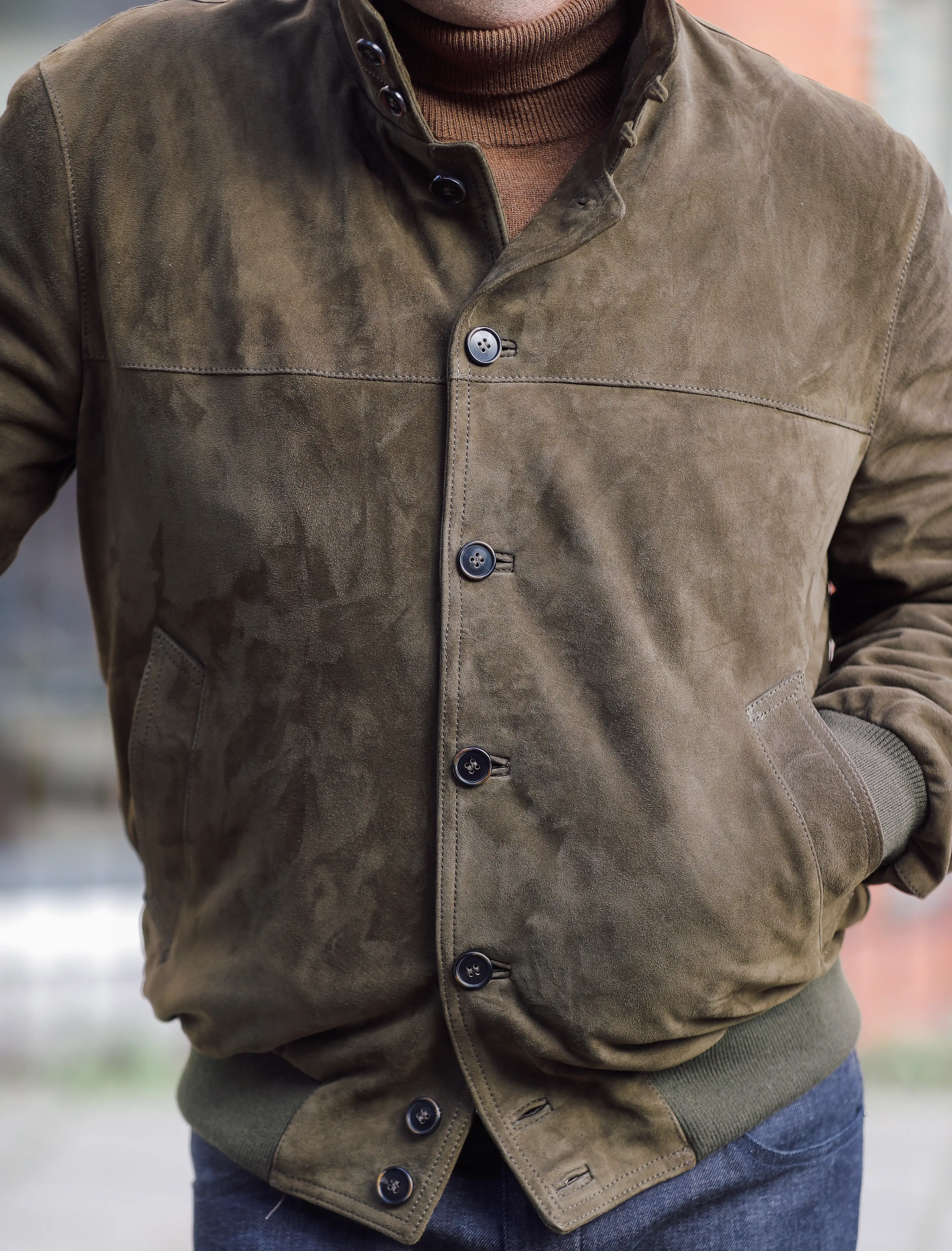 Black suede bomber
