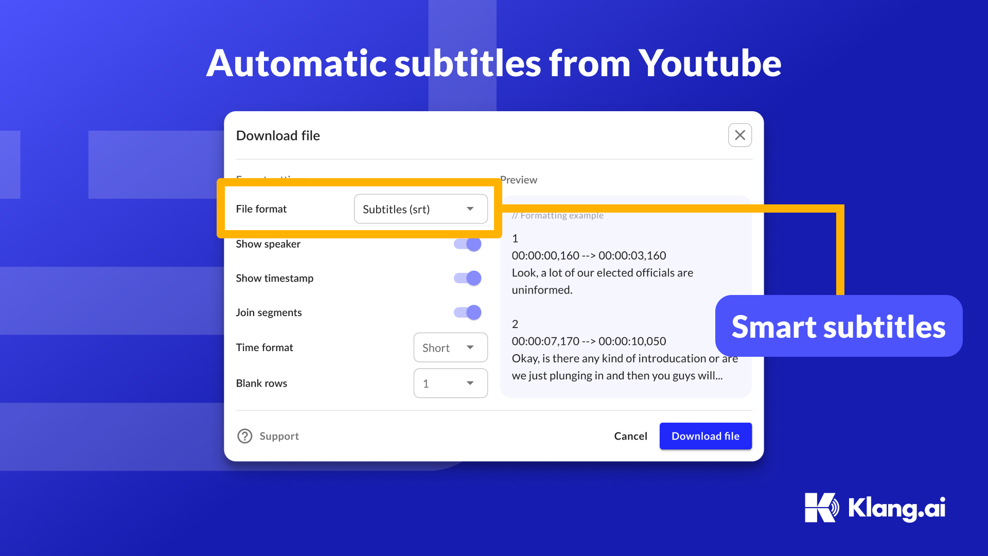 Automatic subtitles for YouTube videos