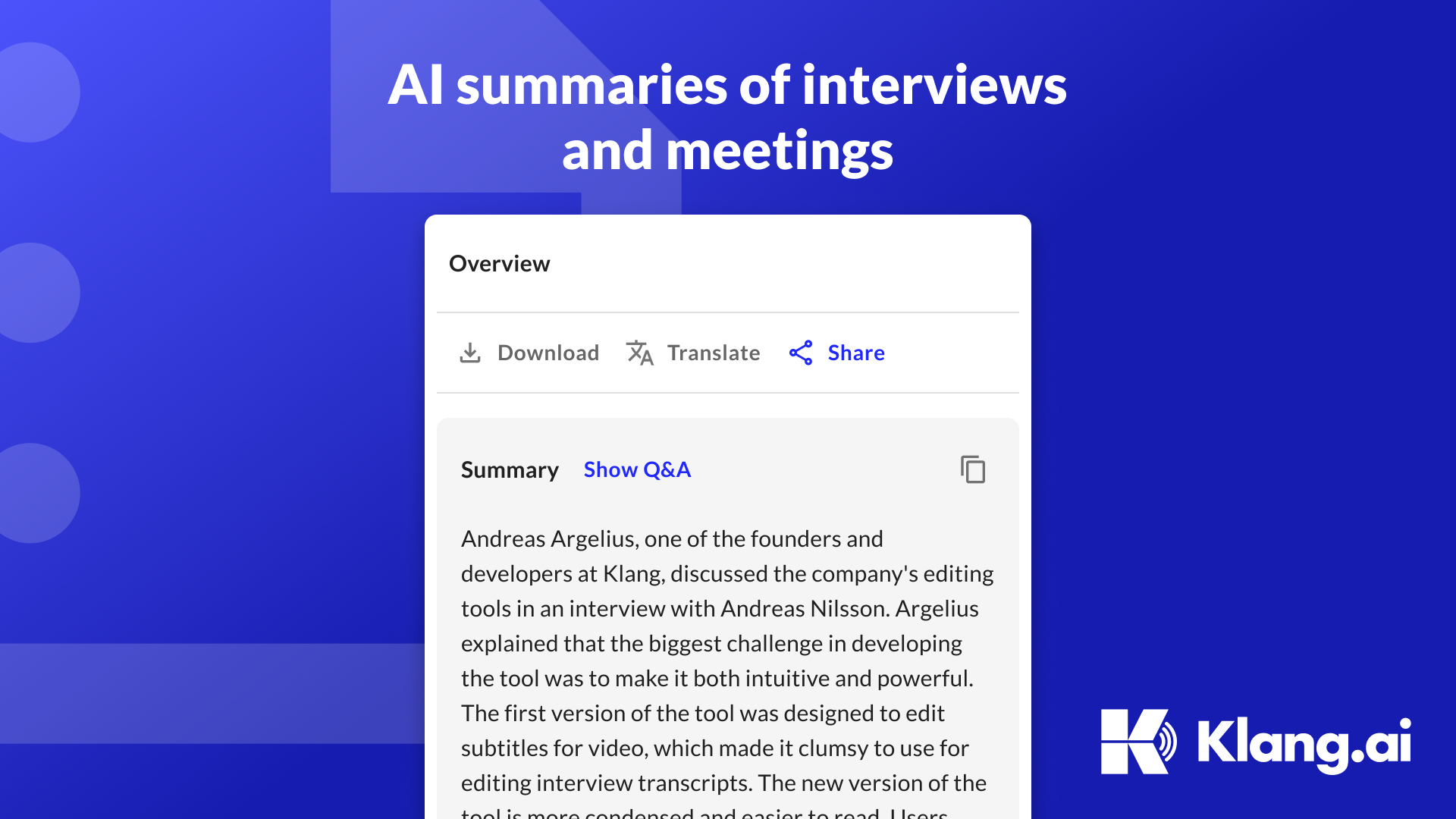 AI summaries of interviews and meetings