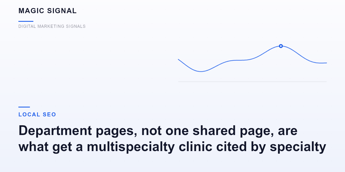 Department pages, not one shared page, are what get a multispecialty clinic cited by specialty