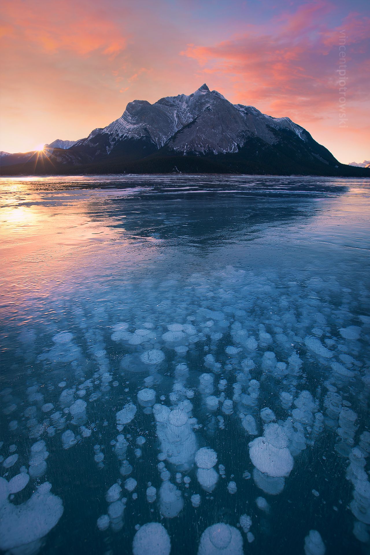 The famous methane bubbles from Abraham Lake in Alberta
