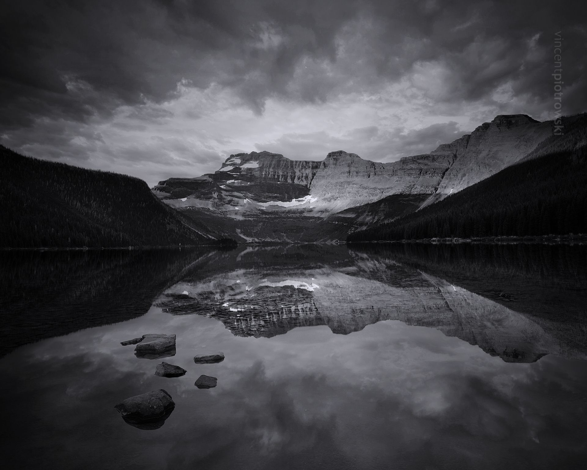 Cameron Lake in Waterton National Park during a calm sunrise