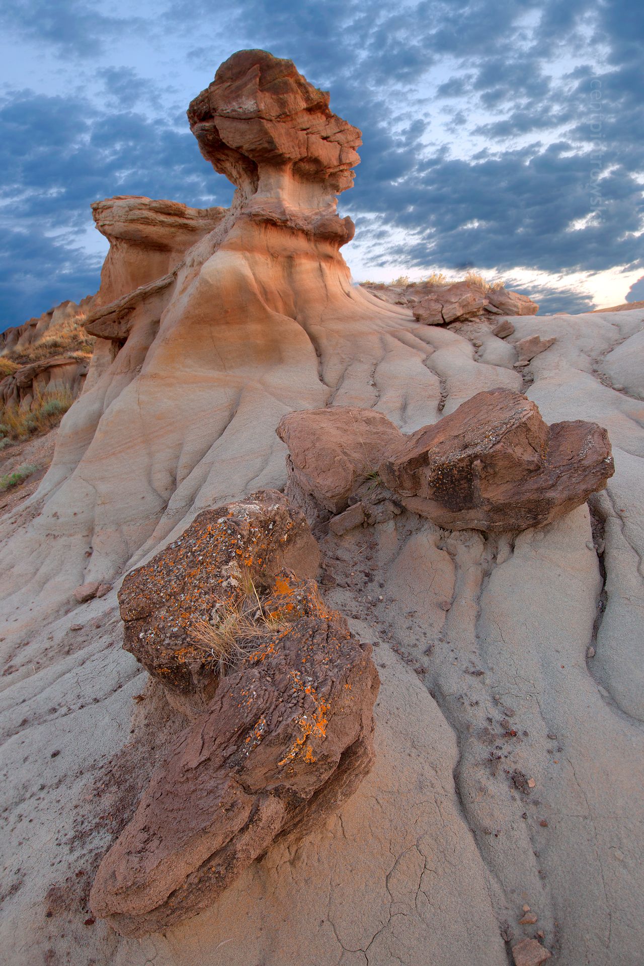 A hoodoo in Alberta's Badlands taken at sunrise