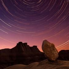 Start trails from a long exposure shot capture over the Alberta Badlands