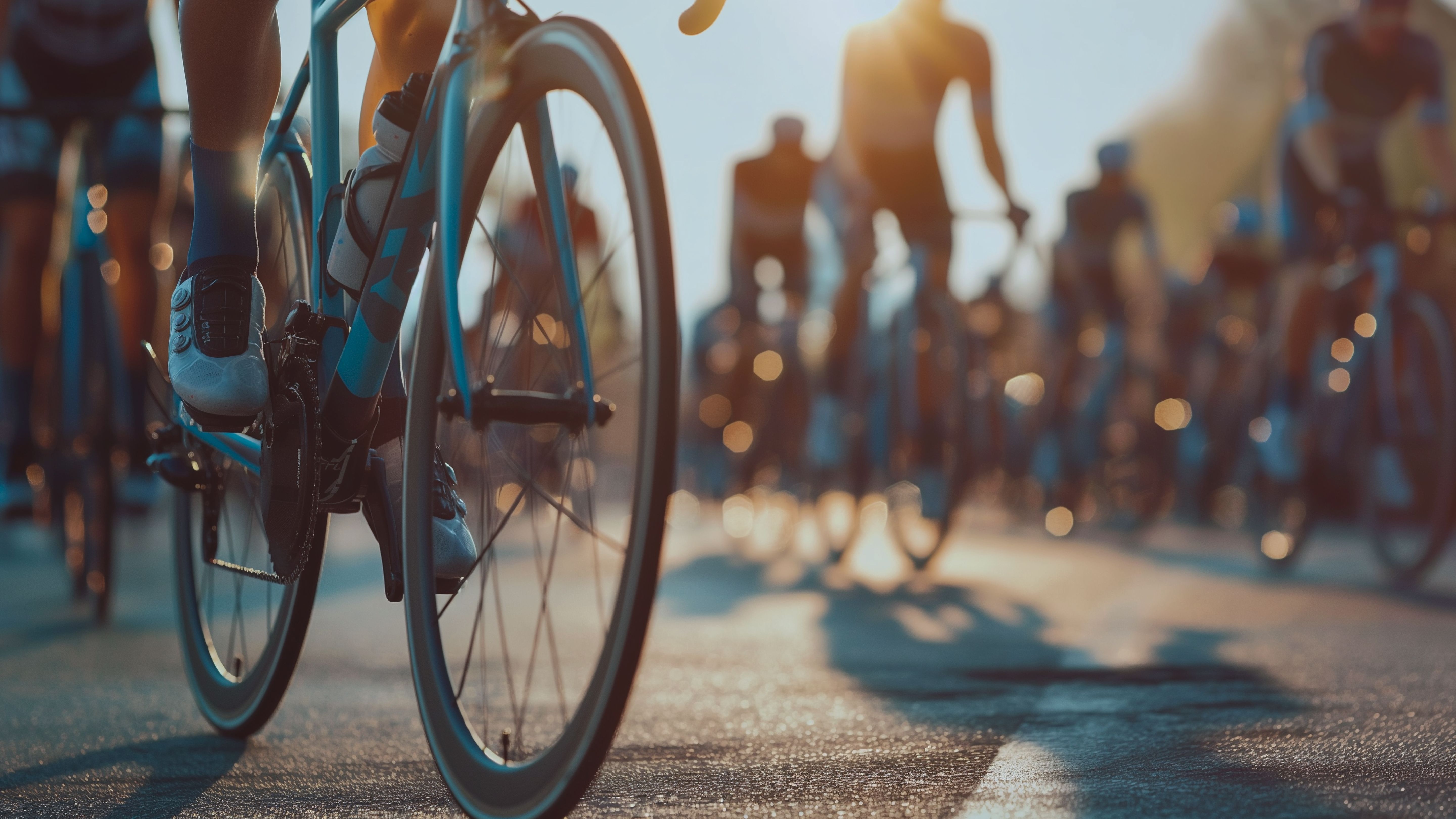 a group of people are riding bicycles down a street .